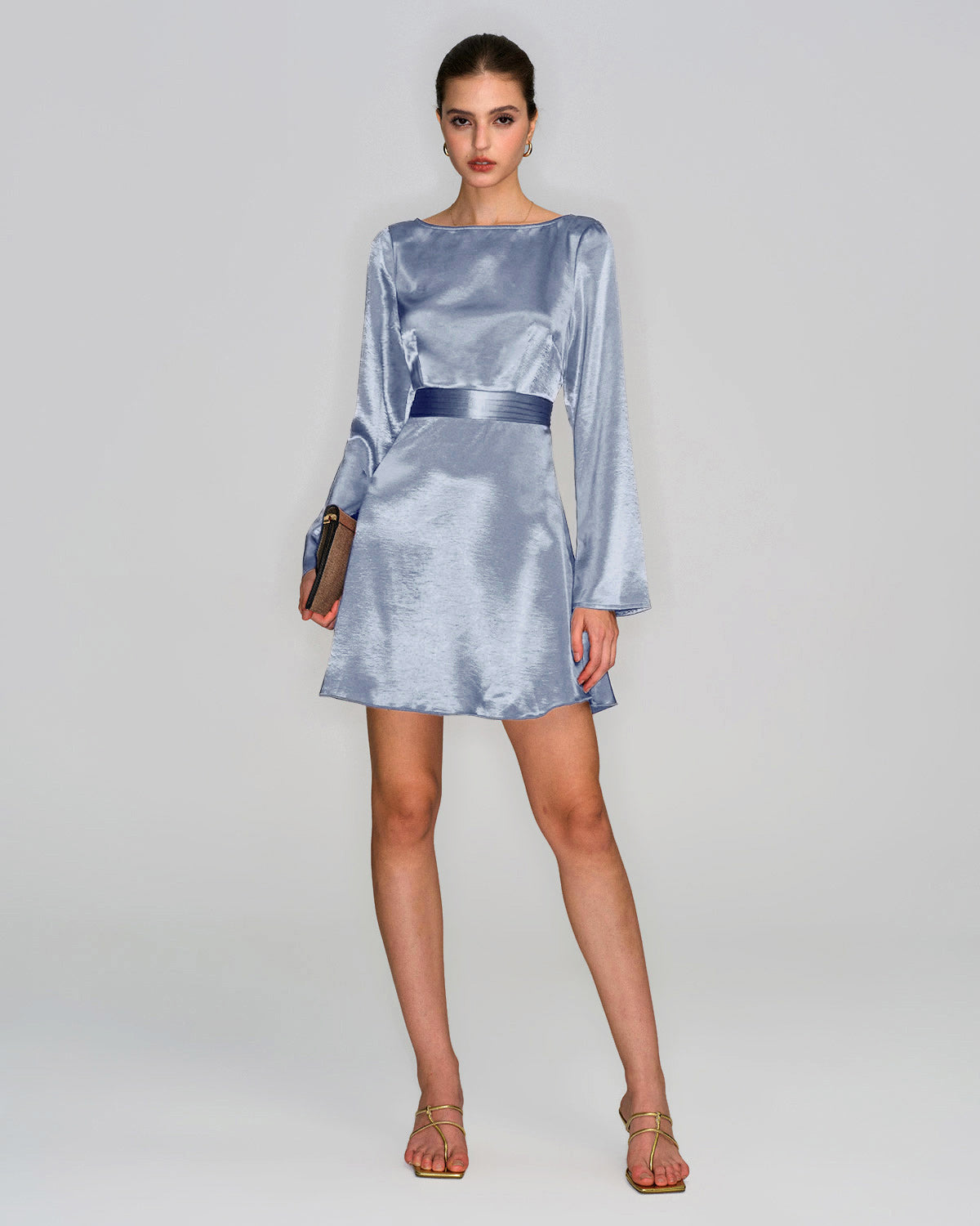 Blue Boat Neck Satin Mini Dress & Reviews - Blue - Dresses | RIHOAS Blue Boat Neck Satin Mini Dress & Reviews - Blue - Dresses | RIHOAS