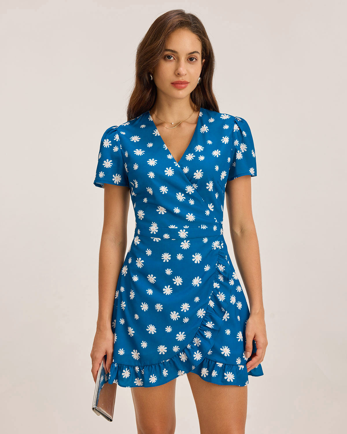 Women's Woven Polyester Mini Dress Blue Dresses - RIHOAS