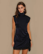Women's Woven Polyester Mini Dress Blue Dresses - RIHOAS