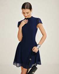 Women's Woven Polyester Mini Dress Blue Dresses - RIHOAS