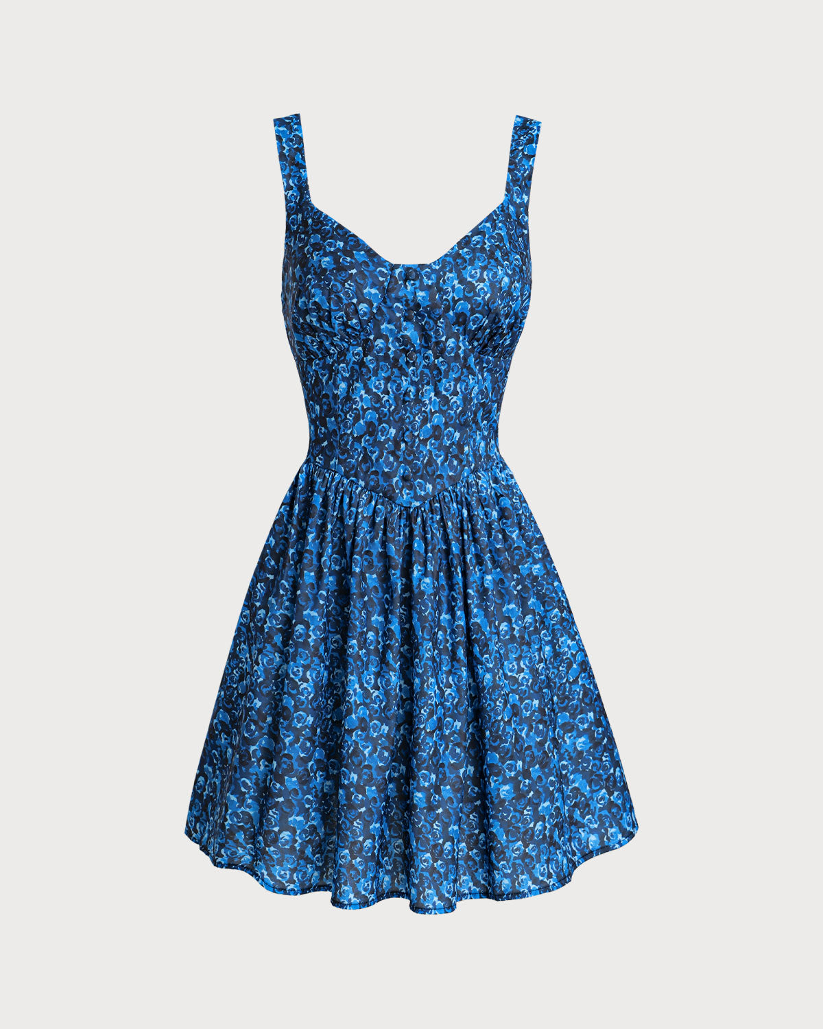 Blue Floral U-Neck Shirred Mini Dress & Reviews - Blue - Dresses