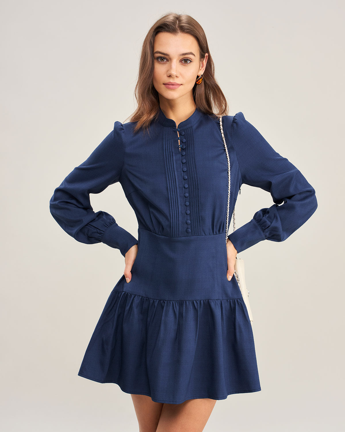 Blue A-Line Pleated Mini Dress & Reviews - Blue - Dresses