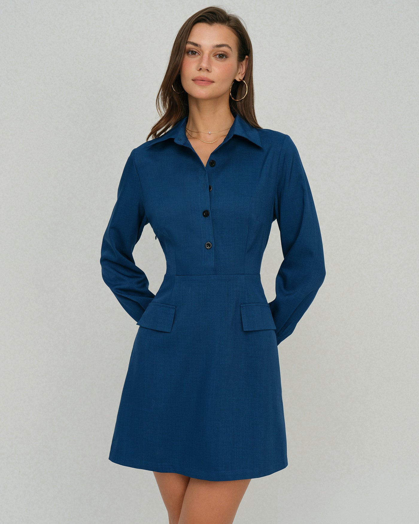 Rihoas Collar A-Line Mini Dress for Women, Blue / M