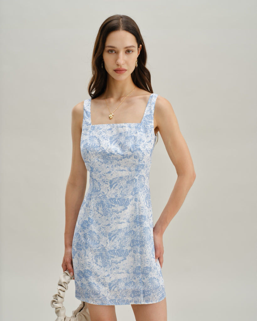 Women's Woven Polyester Mini Dress Blue Dresses - RIHOAS