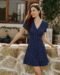 Women's Woven Polyester Mini Dress Blue Dresses - RIHOAS
