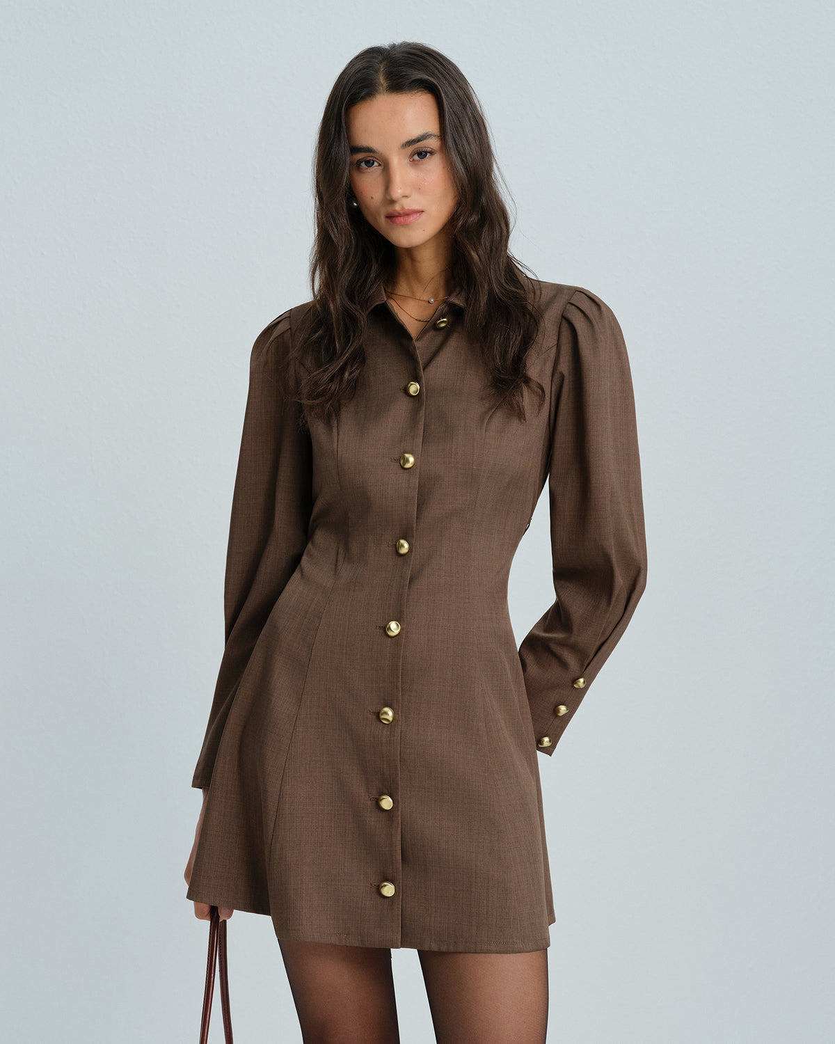 Women's Woven Polyester Mini Dress Brown Dresses - RIHOAS