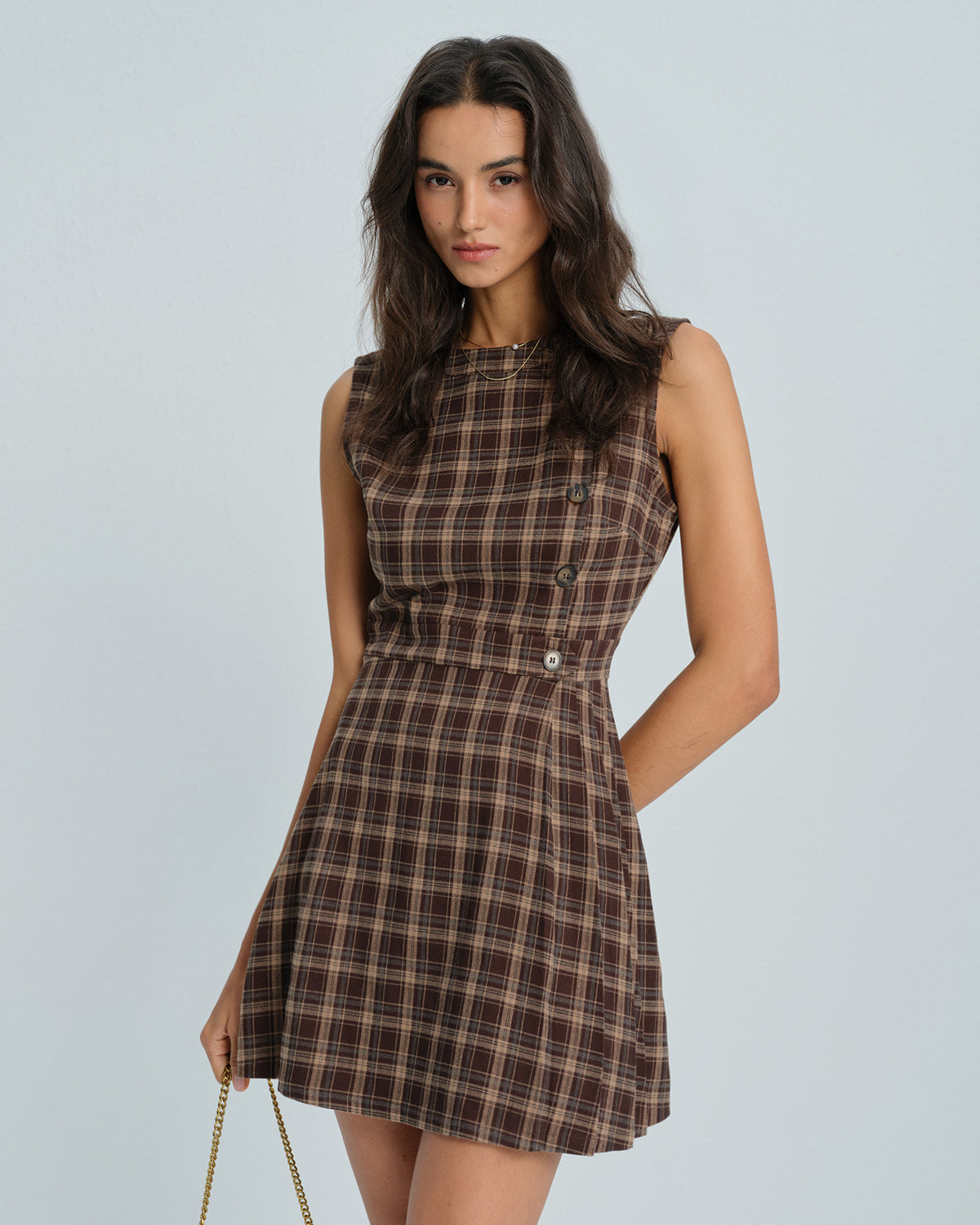 Women's Woven Polyester Mini Dress Brown Dresses - RIHOAS