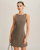 Women's Woven Polyester Mini Dress Brown Dresses - RIHOAS