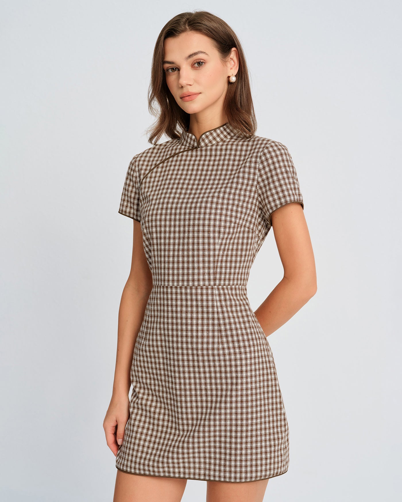 Brown Plaid A-Line Mini Dress & Reviews - Brown
