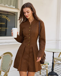 Women's Woven Polyester Mini Dress Brown Dresses - RIHOAS