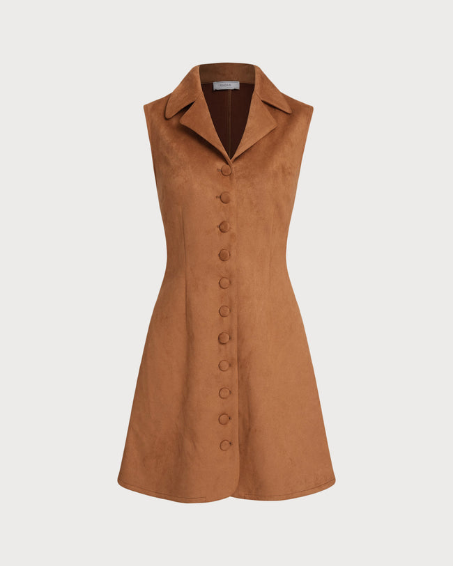 Women's Woven Polyester Mini Dress Caramel Dresses - RIHOAS