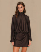Women's Woven Polyester Mini Dress Coffee - RIHOAS