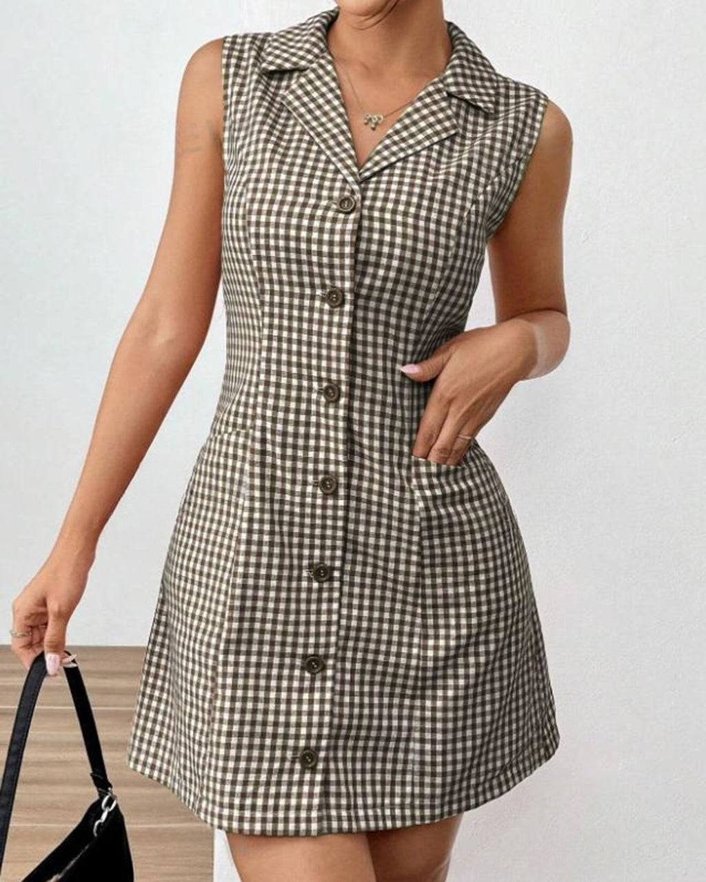 Women's Woven Polyester Mini Dress Coffee Dresses - RIHOAS