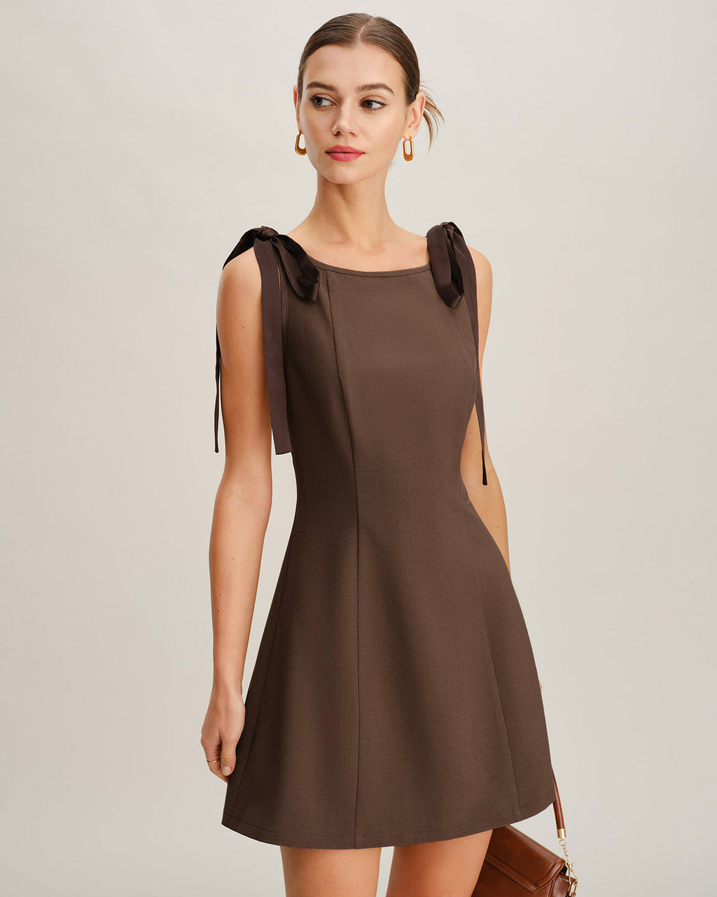 Women's Woven Polyester Mini Dress Coffee Dresses - RIHOAS