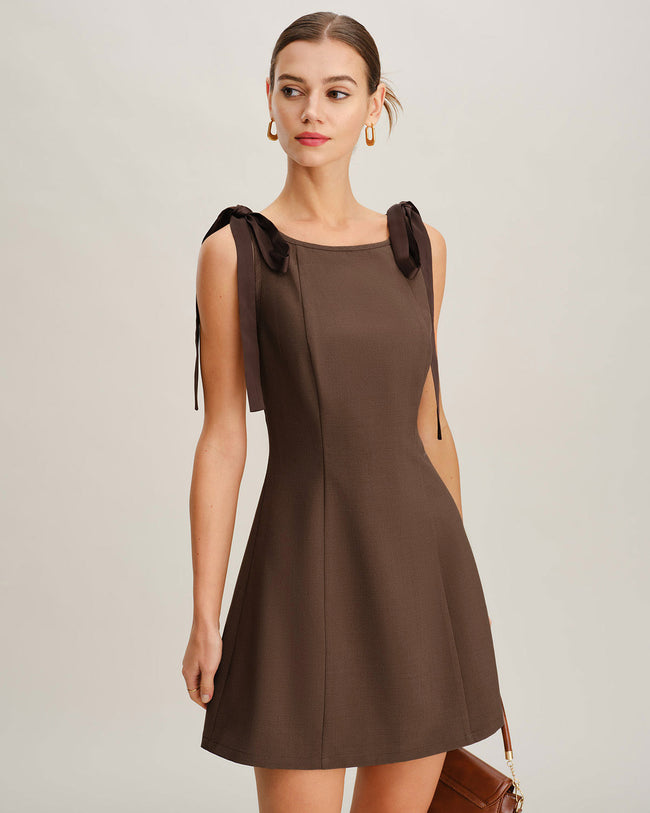 Women's Woven Polyester Mini Dress Coffee Dresses - RIHOAS