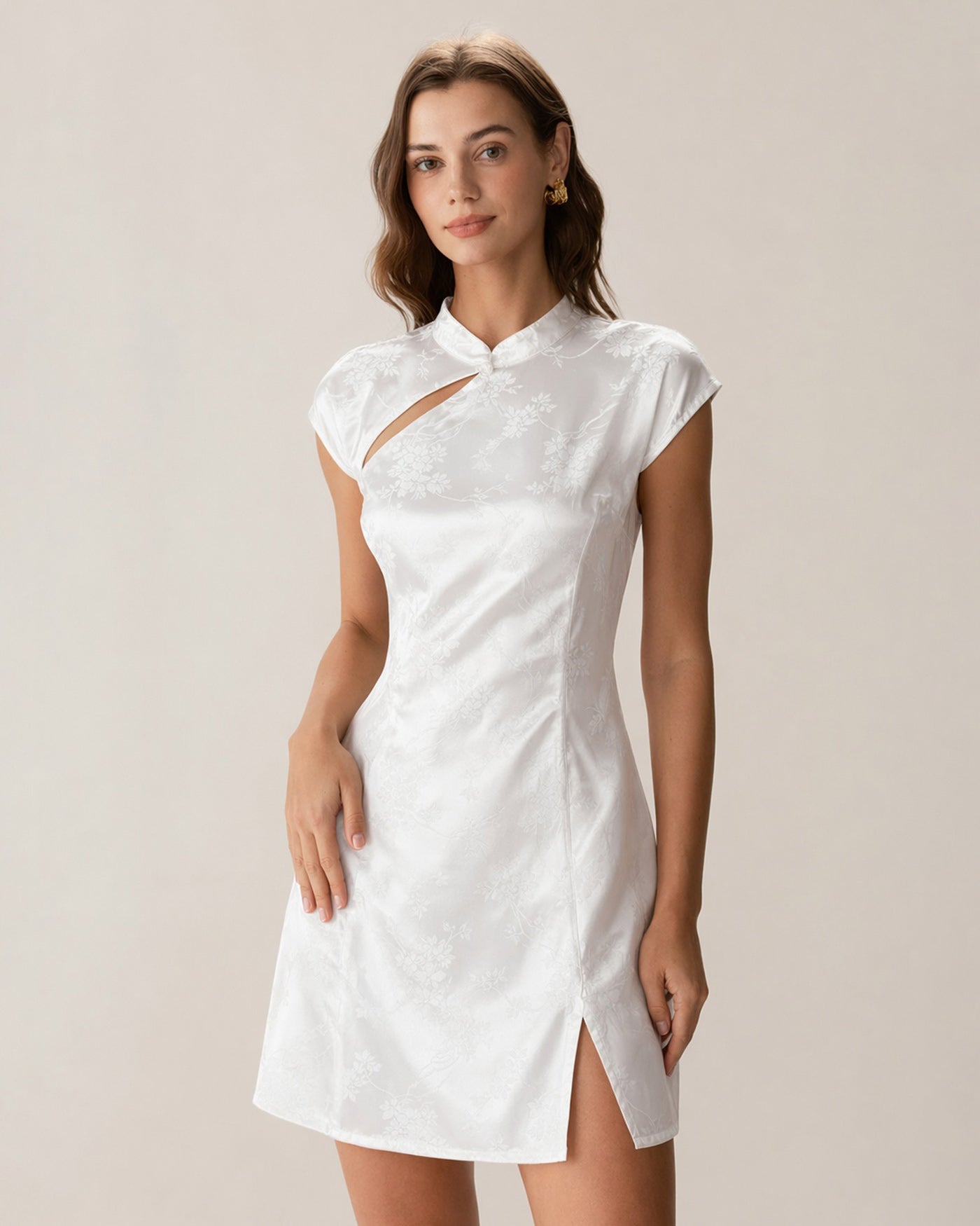 mandarin collar dress White Mandarin Collar Jacquard Mini Dress & Reviews - White - Dresses