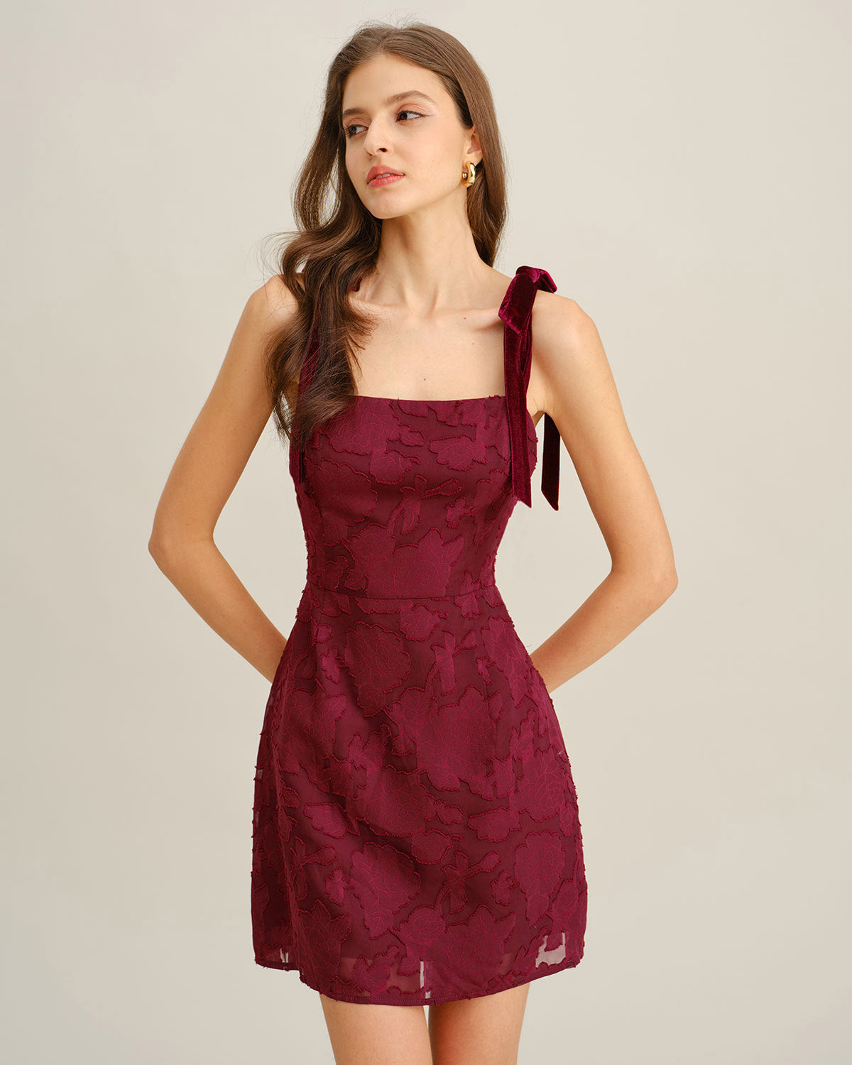 Wine Red Floral Tie Strap Mini Dress & Reviews - Wine Red - Dresses | RIHOAS Wine Red Floral Tie Strap Mini Dress & Reviews - Wine Red - Dresses | RIHOAS