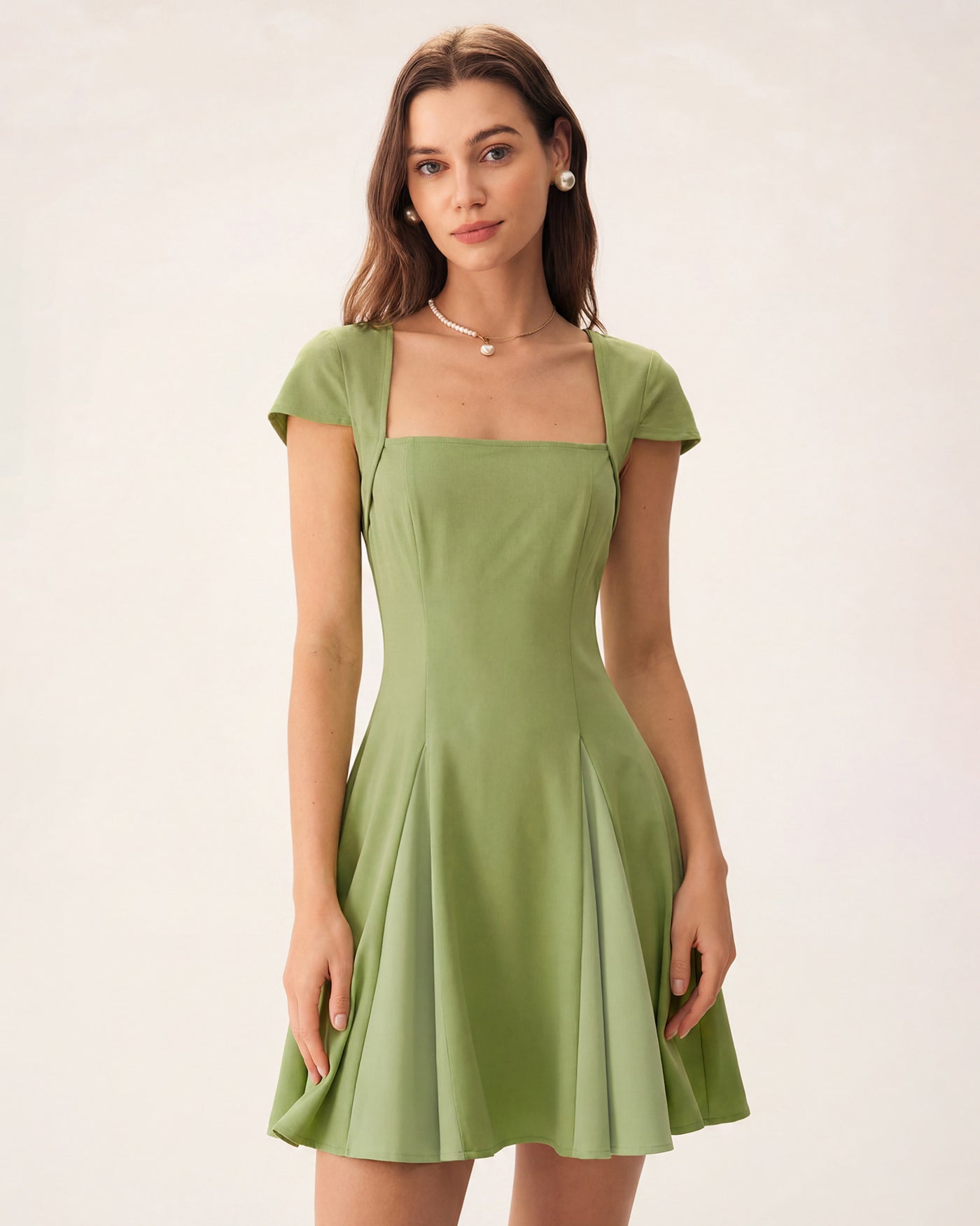 Green Square Neck Splicing Mini Dress & Reviews - Green - Dresses