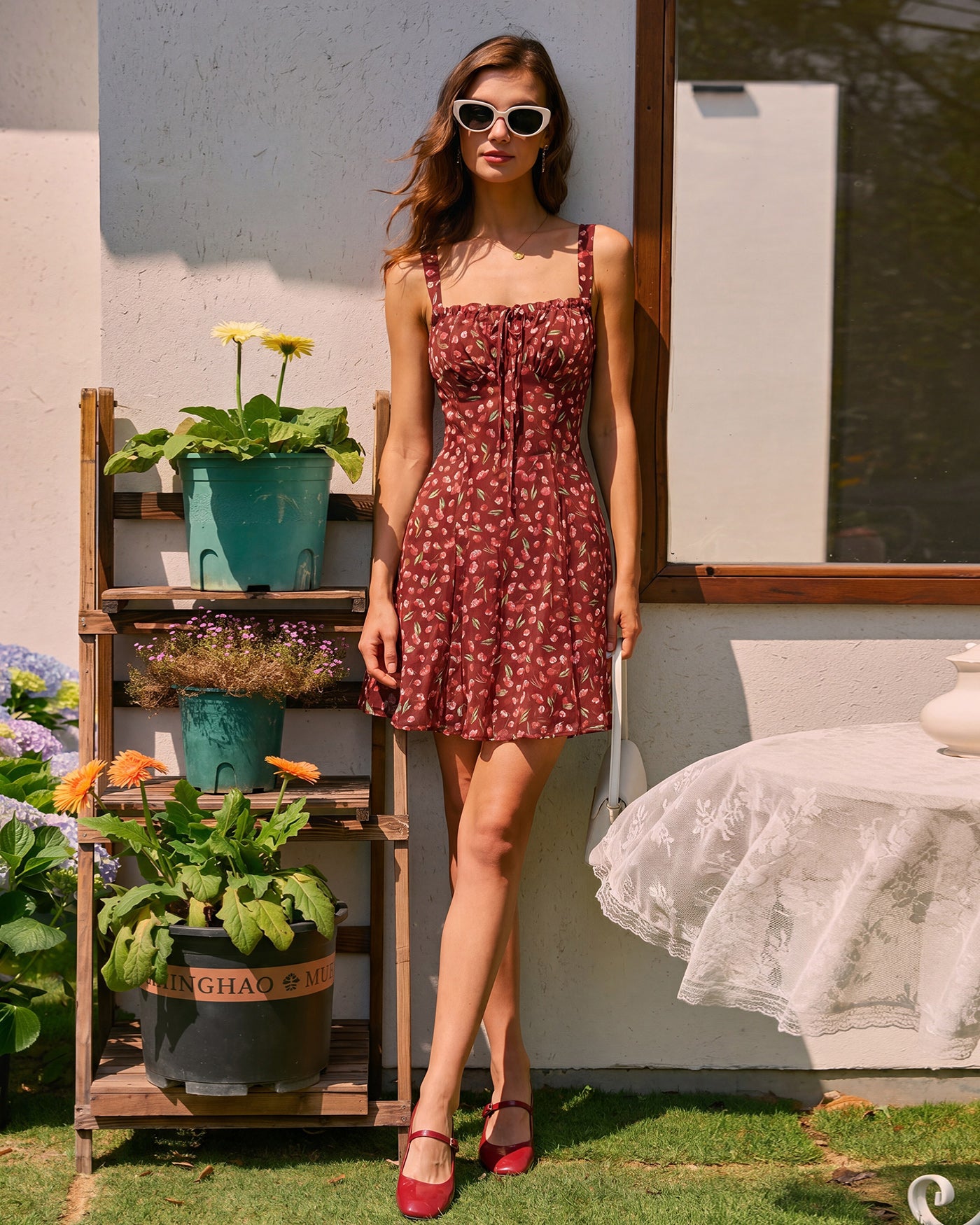 strapless open back dress Red Tie Floral Slip Mini Dress & Reviews - Red - Dresses
