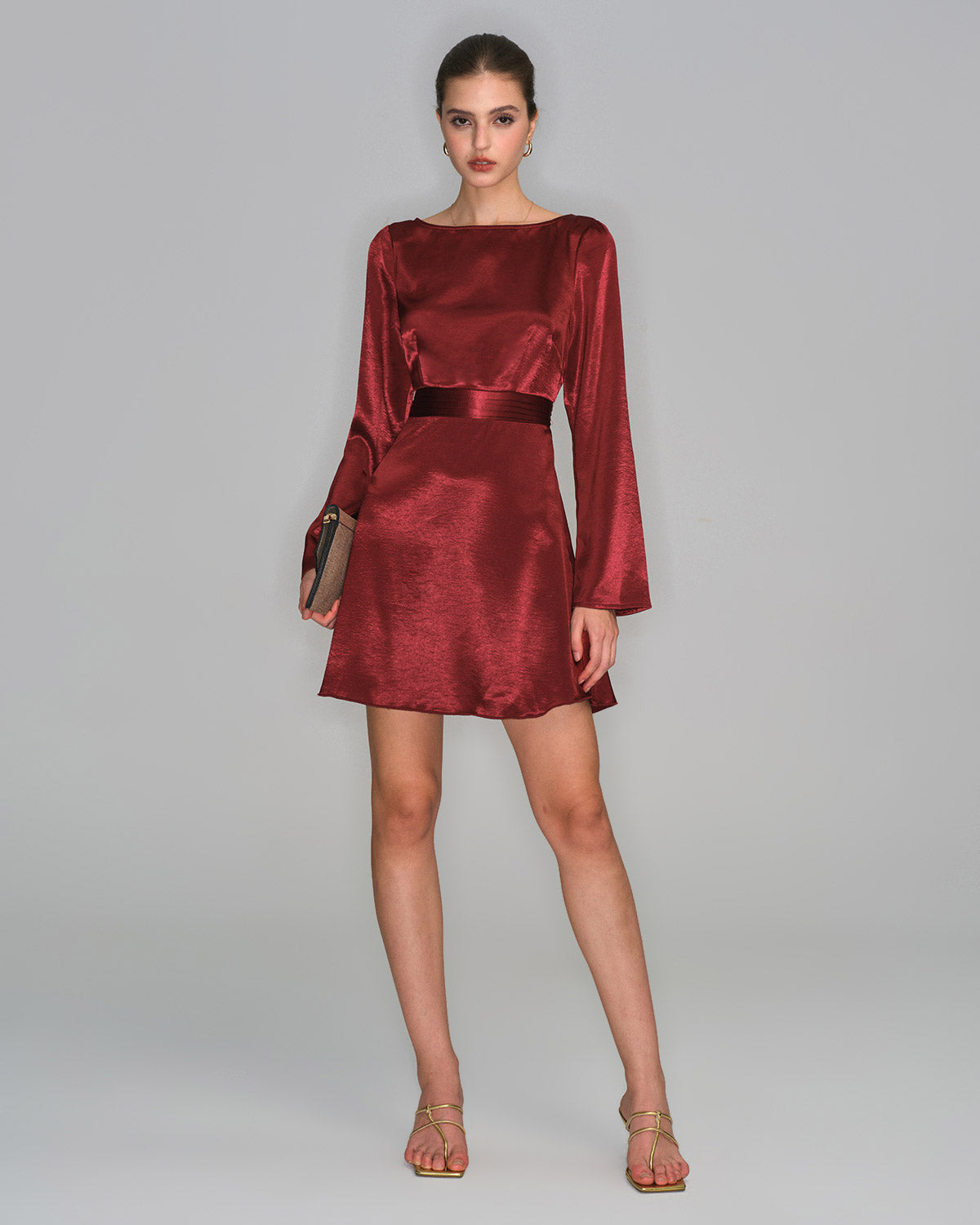 Wine Red Satin Bell Sleeve Mini Dress & Reviews - Wine Red - Dresses