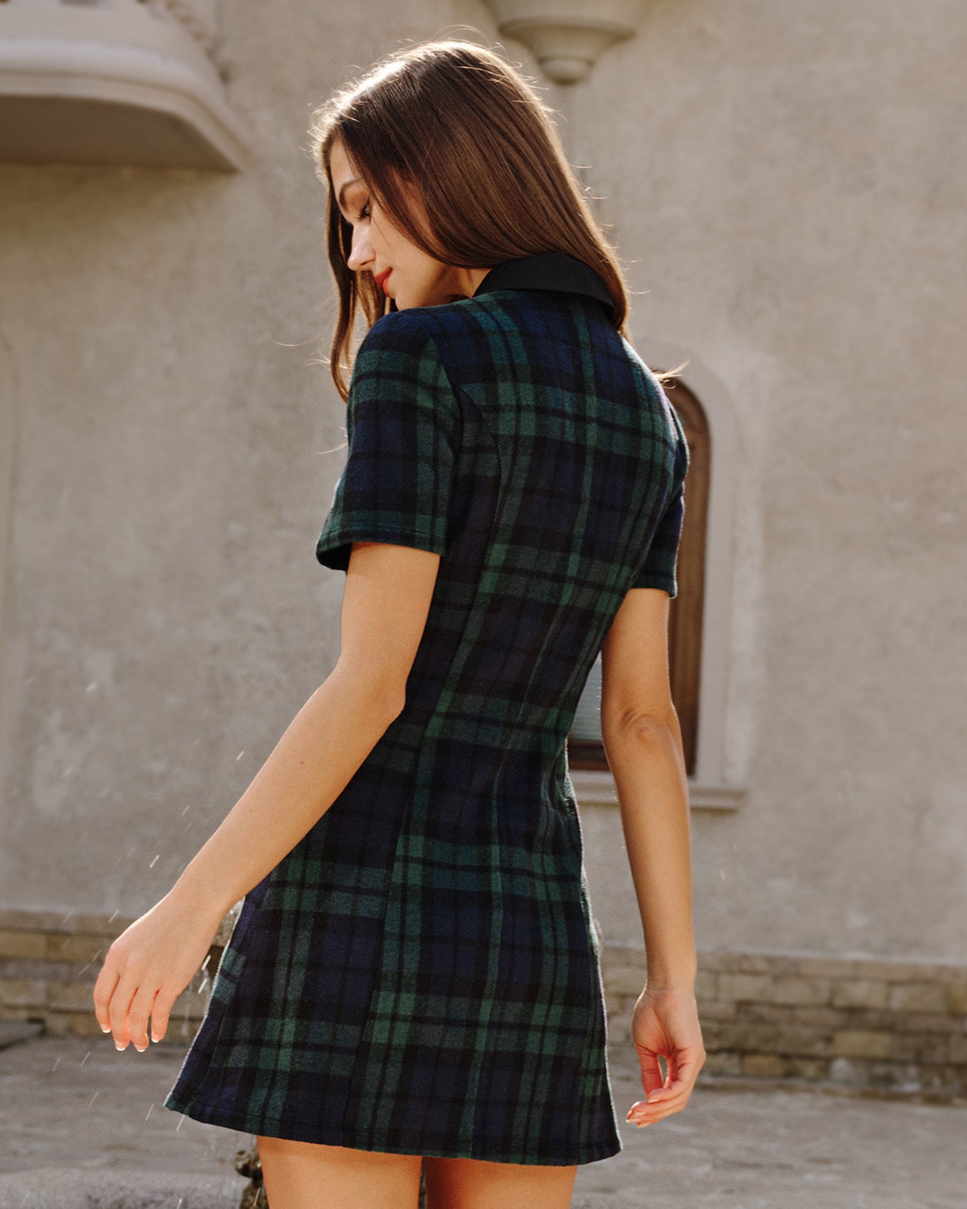 Green Plaid Collar Mini Dress & Reviews - Green - Dresses | RIHOAS Green Plaid Collar Mini Dress & Reviews - Green - Dresses | RIHOAS