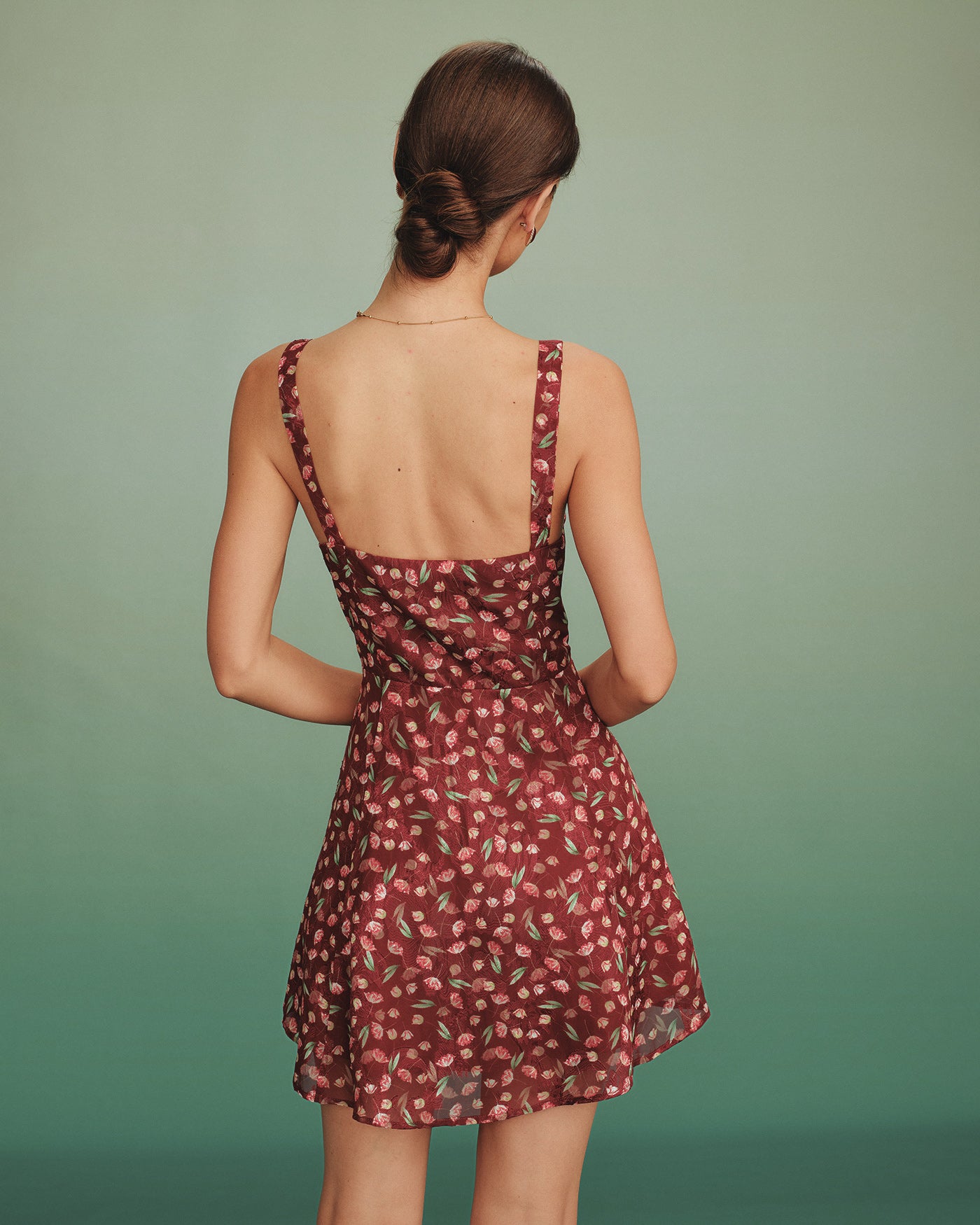 Red Tie Floral Slip Mini Dress