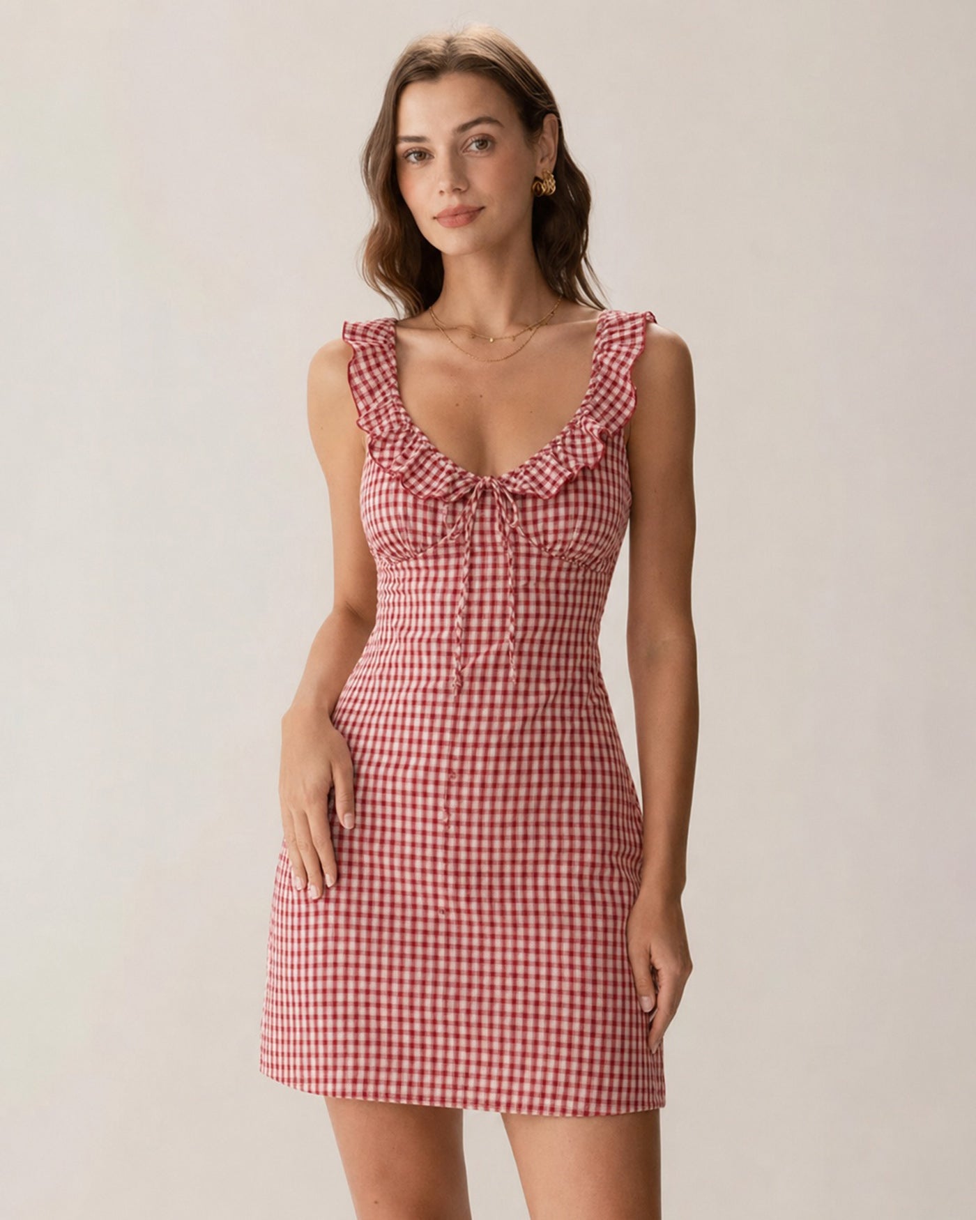 red and white mini dress Rihoas Gingham Plaid Mini Dress