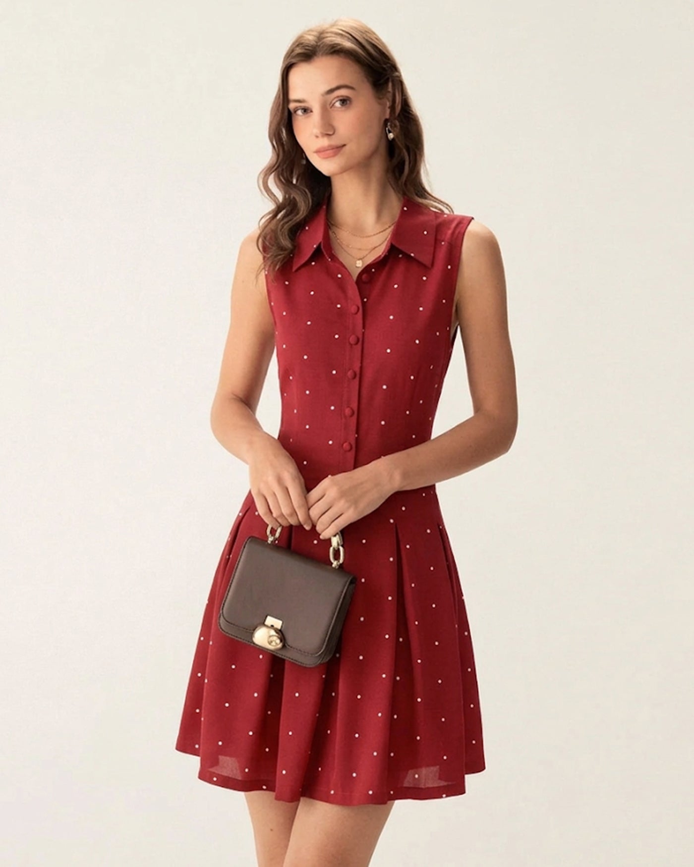 red collared dress Rihoas Collar Polka Dot Mini Dress for women, Red / S