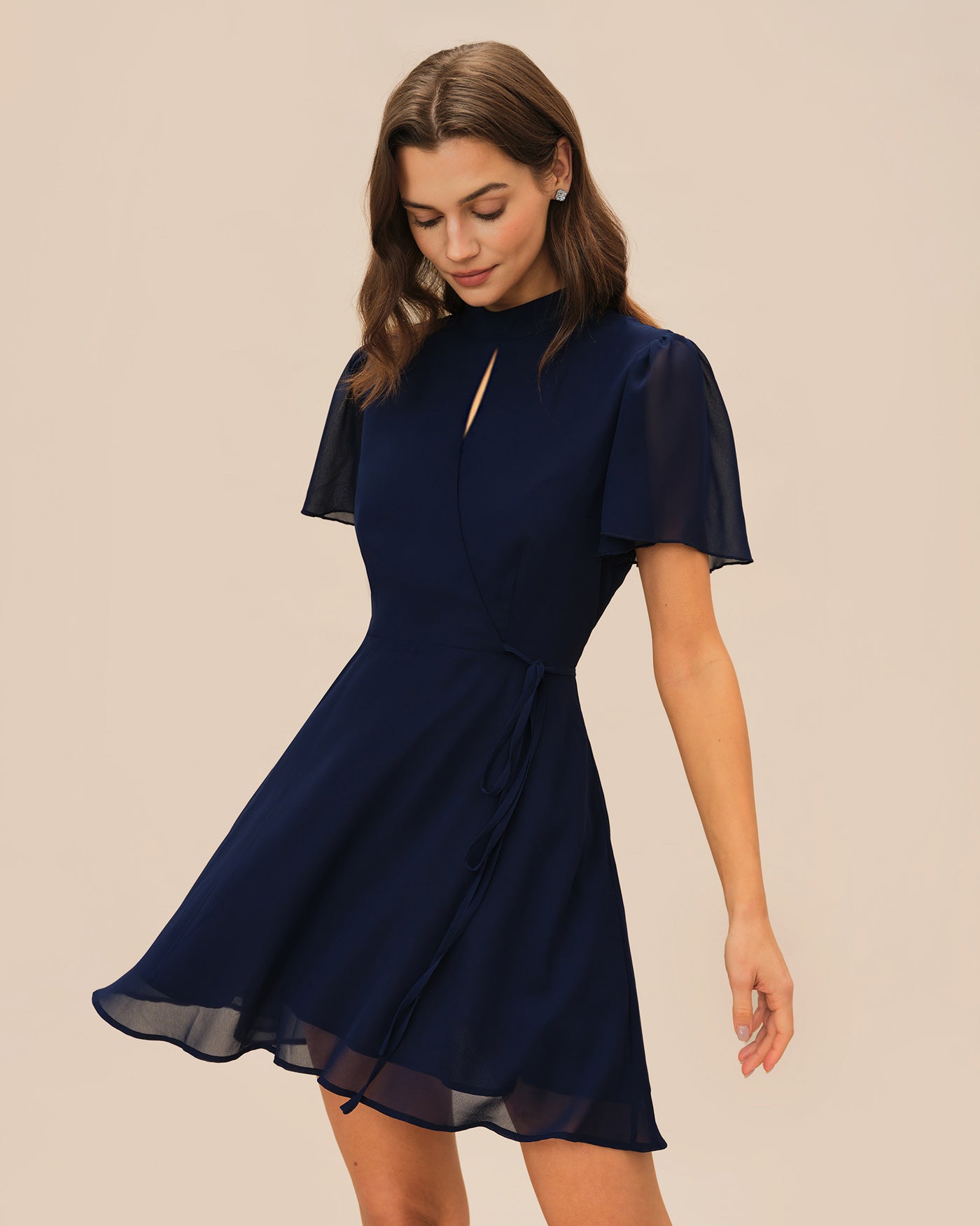 Blue Butterfly Sleeve Mini Dress & Reviews - Blue - Dresses | RIHOAS
