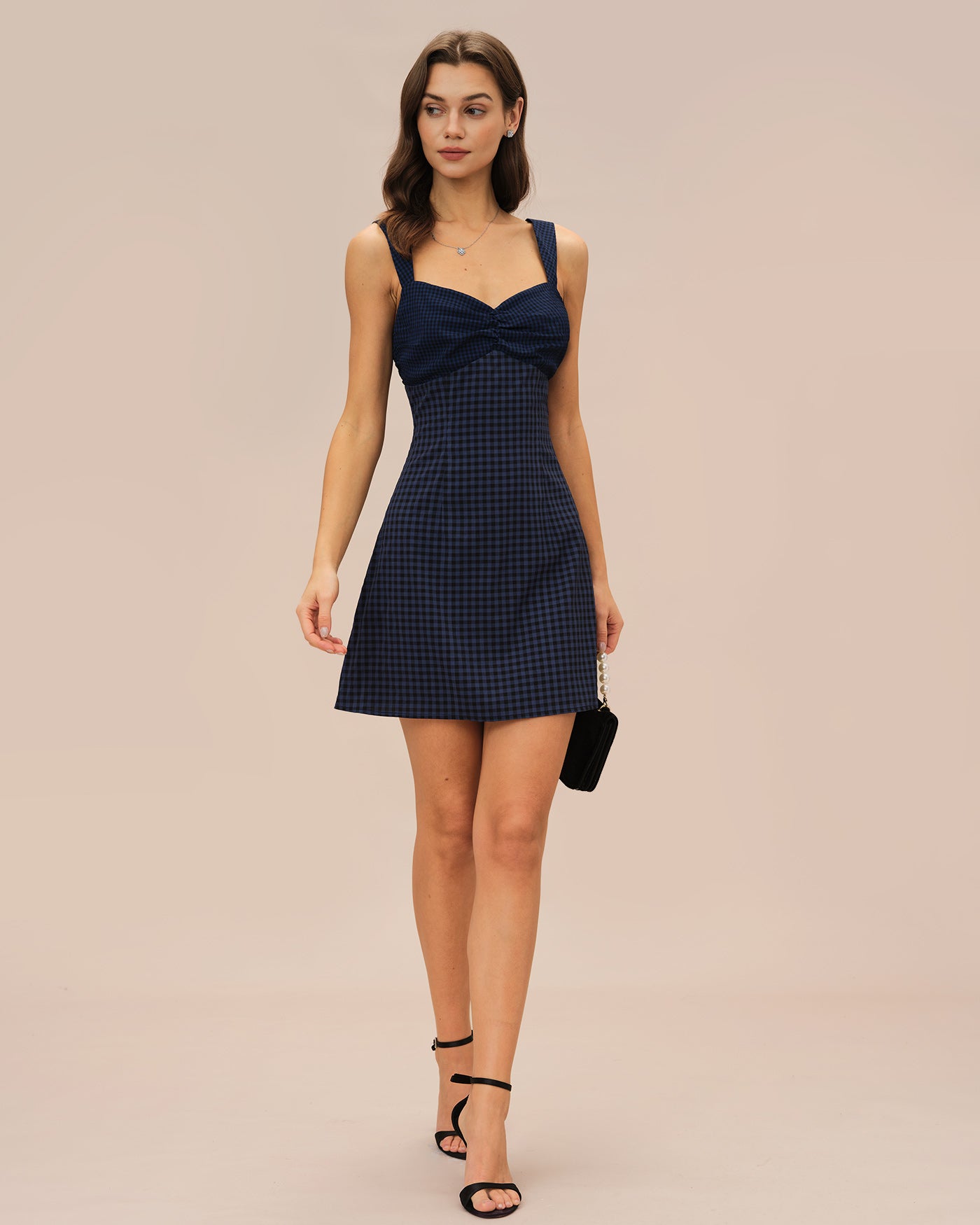Blue Sweetheart Neck Plaid Mini Dress & Reviews - Blue - Dresses