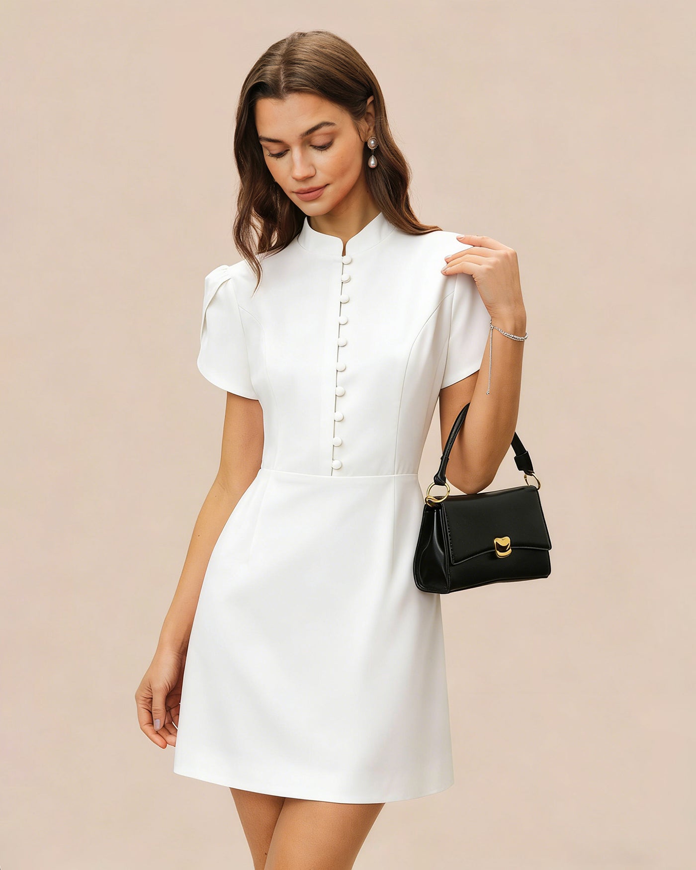 white collar dress The Shirt by Rochelle Behrens Black Drop Waist Shirt Dress | Black main image 0