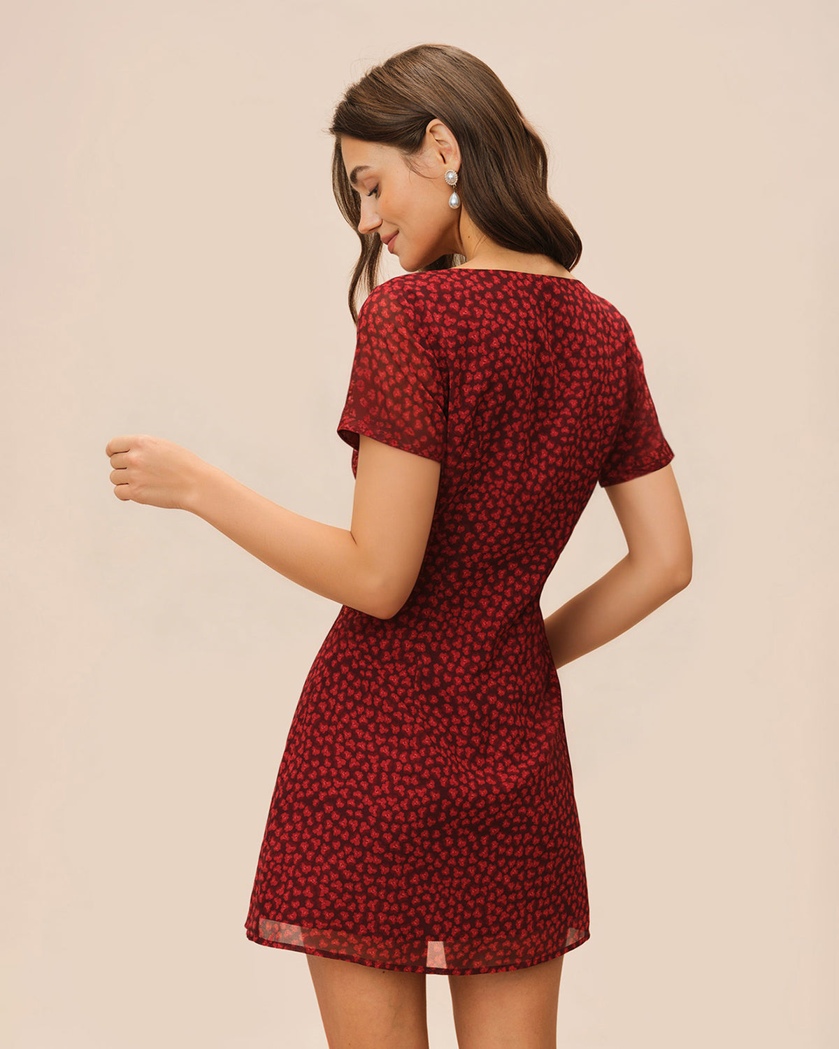 open lace back dress Bizi Mini Dress Boat neck in Red and Pink main image 0
