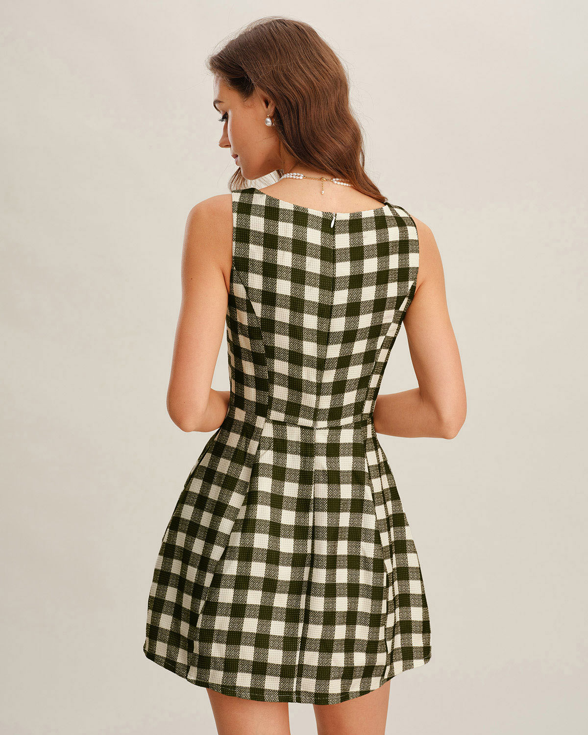 Rihoas Plaid Sleeveless Mini Dress, Green / S