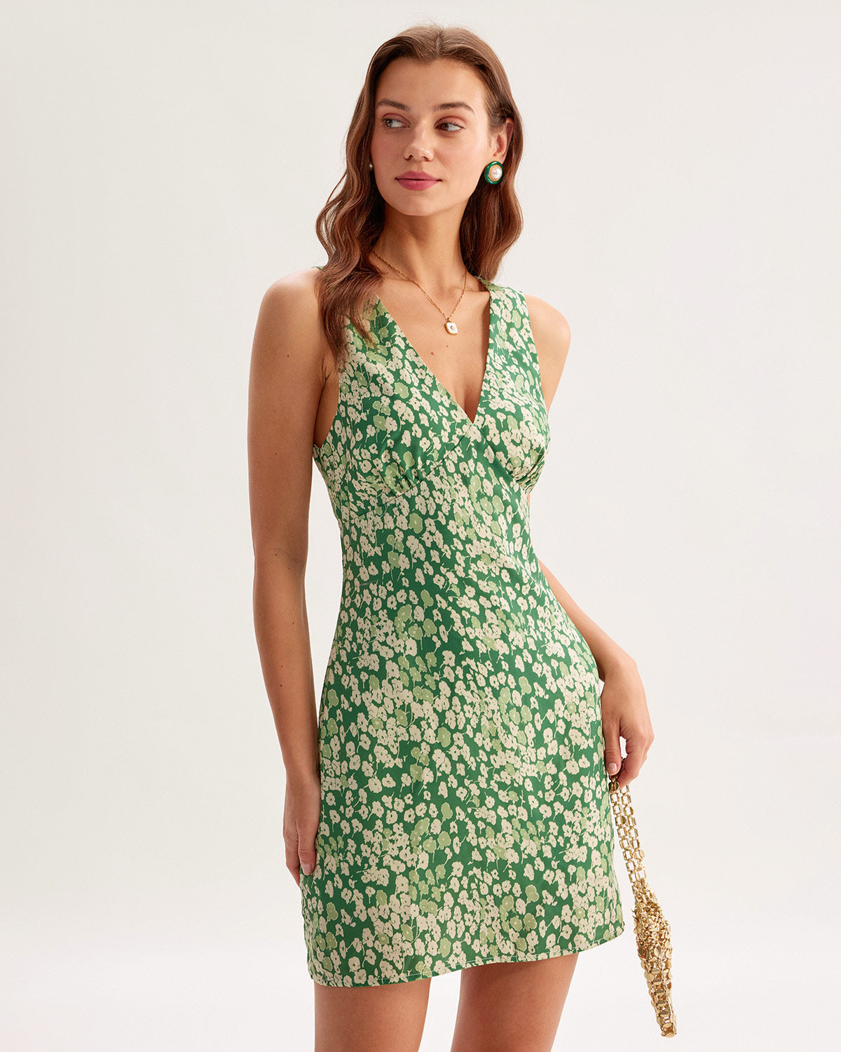 Green Floral Sleeveless Mini Dress & Reviews - Green - Dresses | RIHOAS Green Floral Sleeveless Mini Dress & Reviews - Green - Dresses | RIHOAS