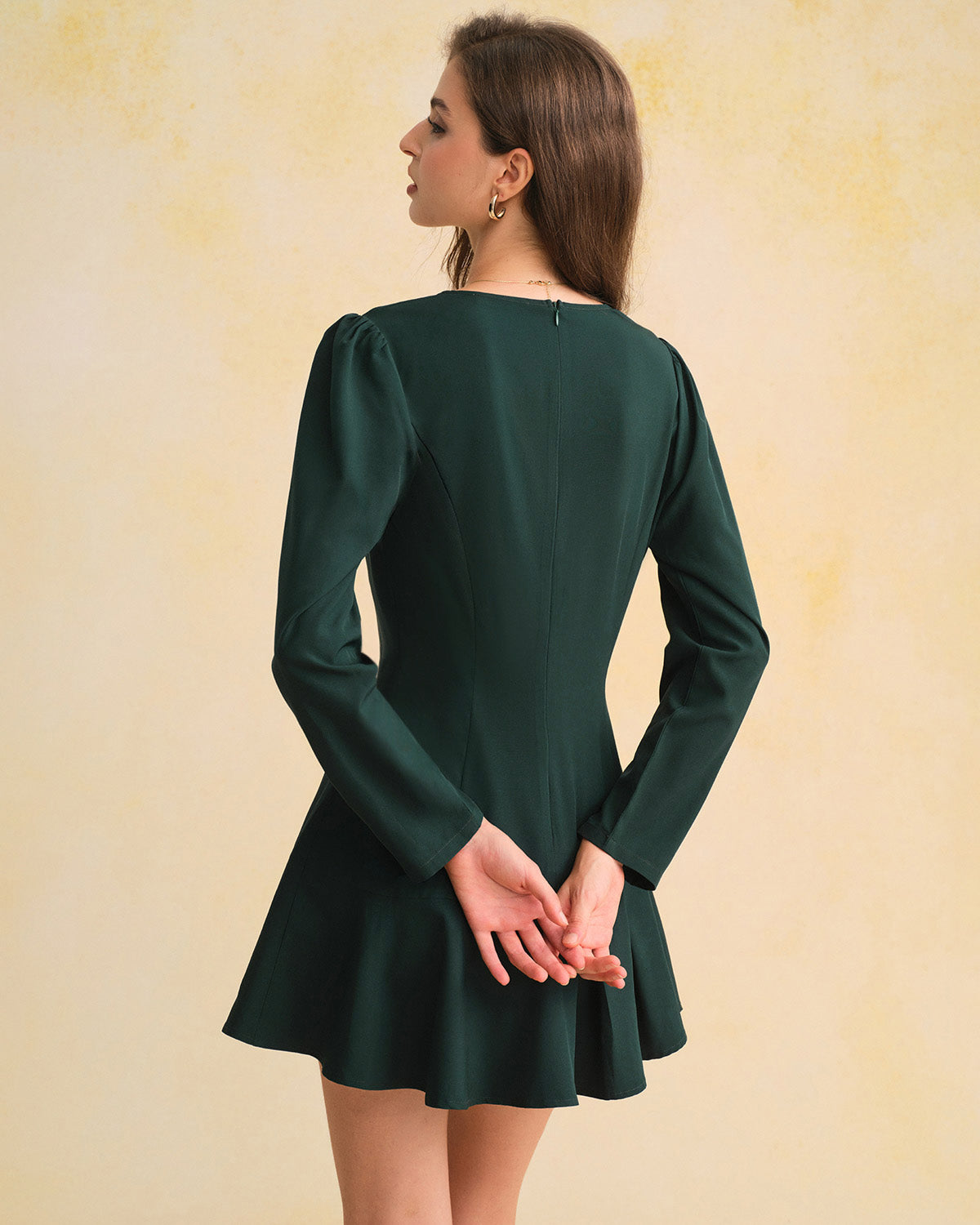 long sleeve v neck mini dress Green Ruched V Neck Mini Dress & Reviews - Green - Dresses