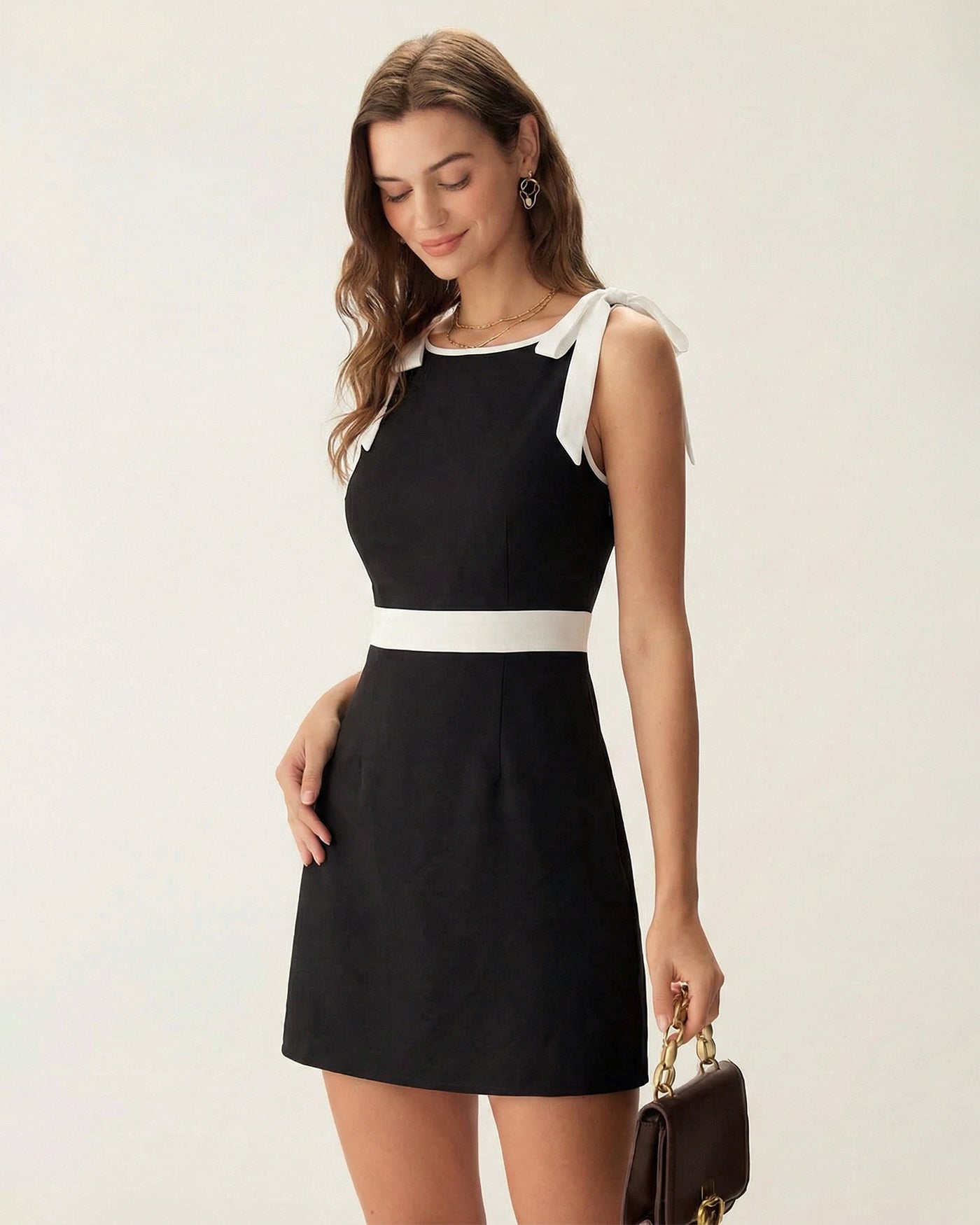 bow dresses women Rihoas Contrasting Bowknot Mini Dress for Women, Black / L