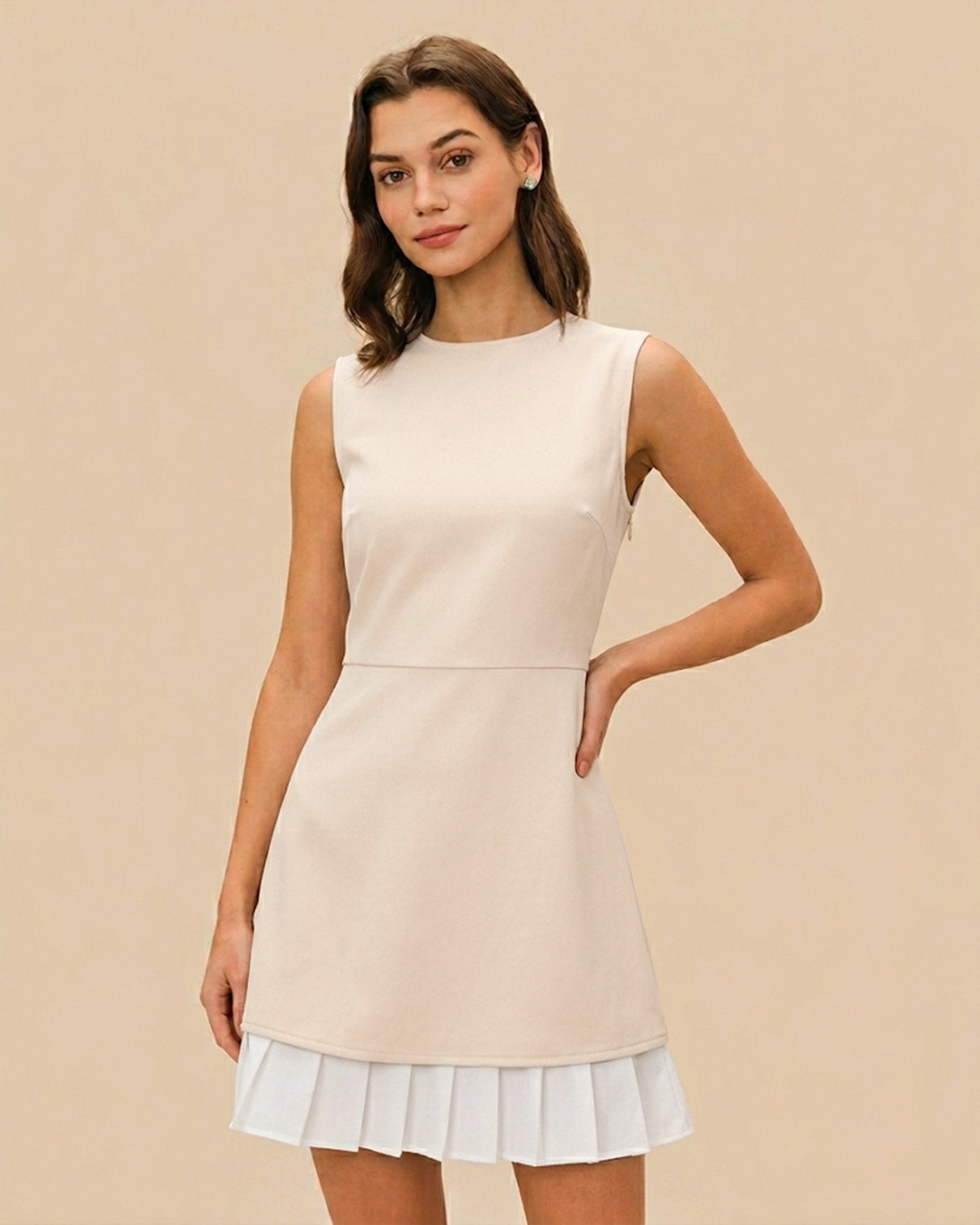 Splicing Pleated Mini Dress