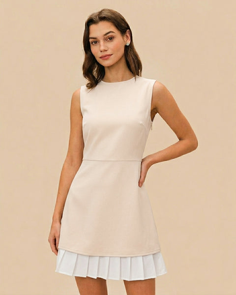 Women's Apricot Splicing Pleated Mini Dress & Reviews - Apricot