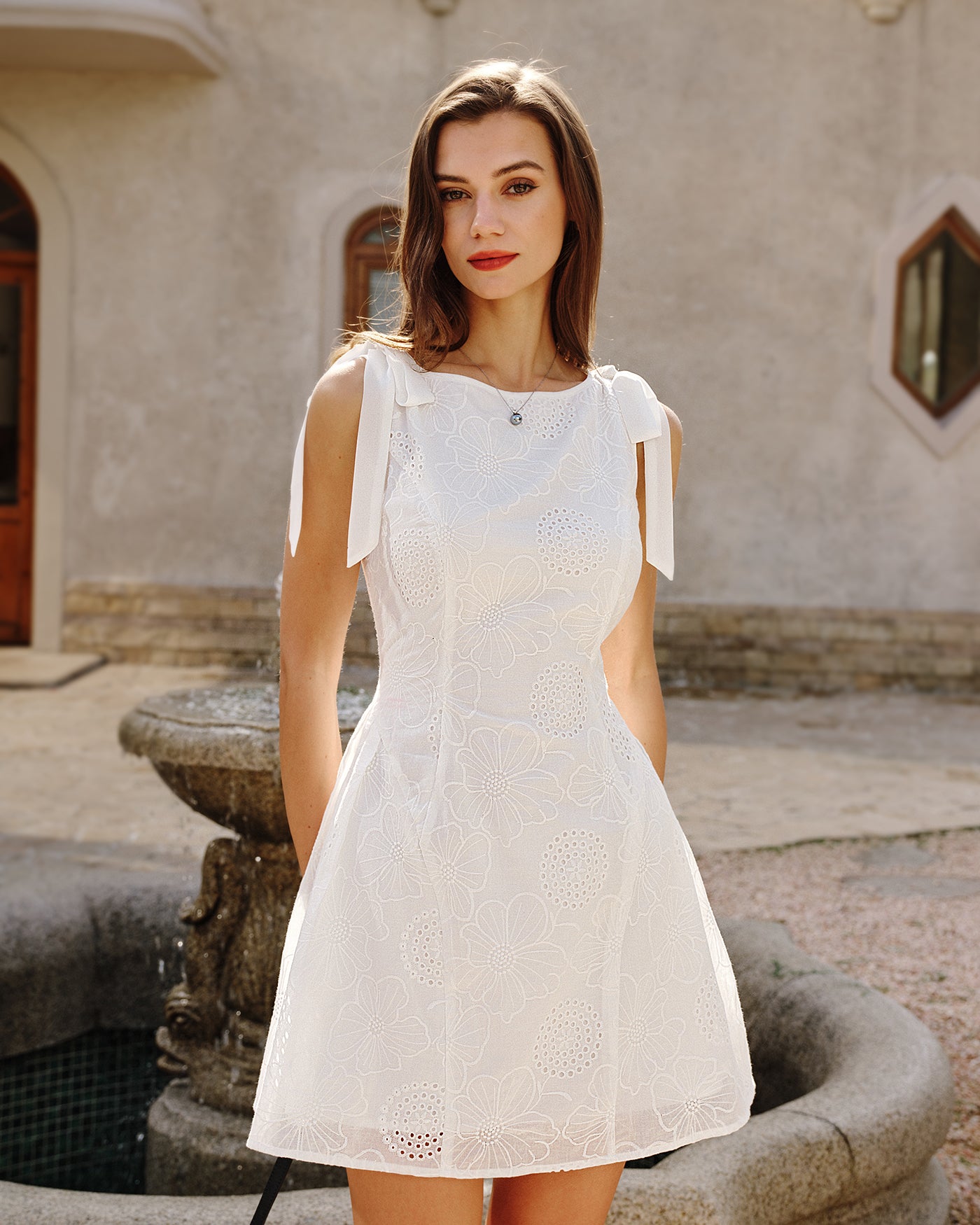 White Floral Textured Mini Dress White Floral Textured Mini Dress