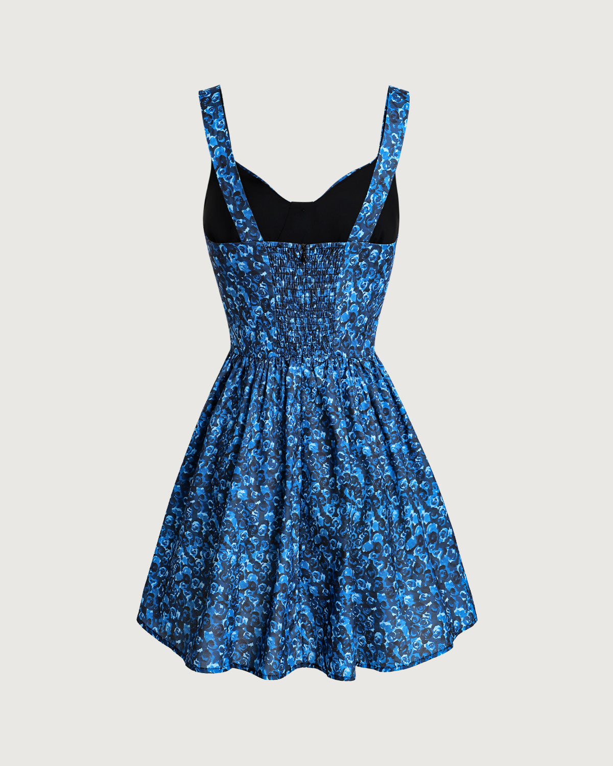 Blue Floral U-Neck Shirred Mini Dress & Reviews - Blue - Dresses