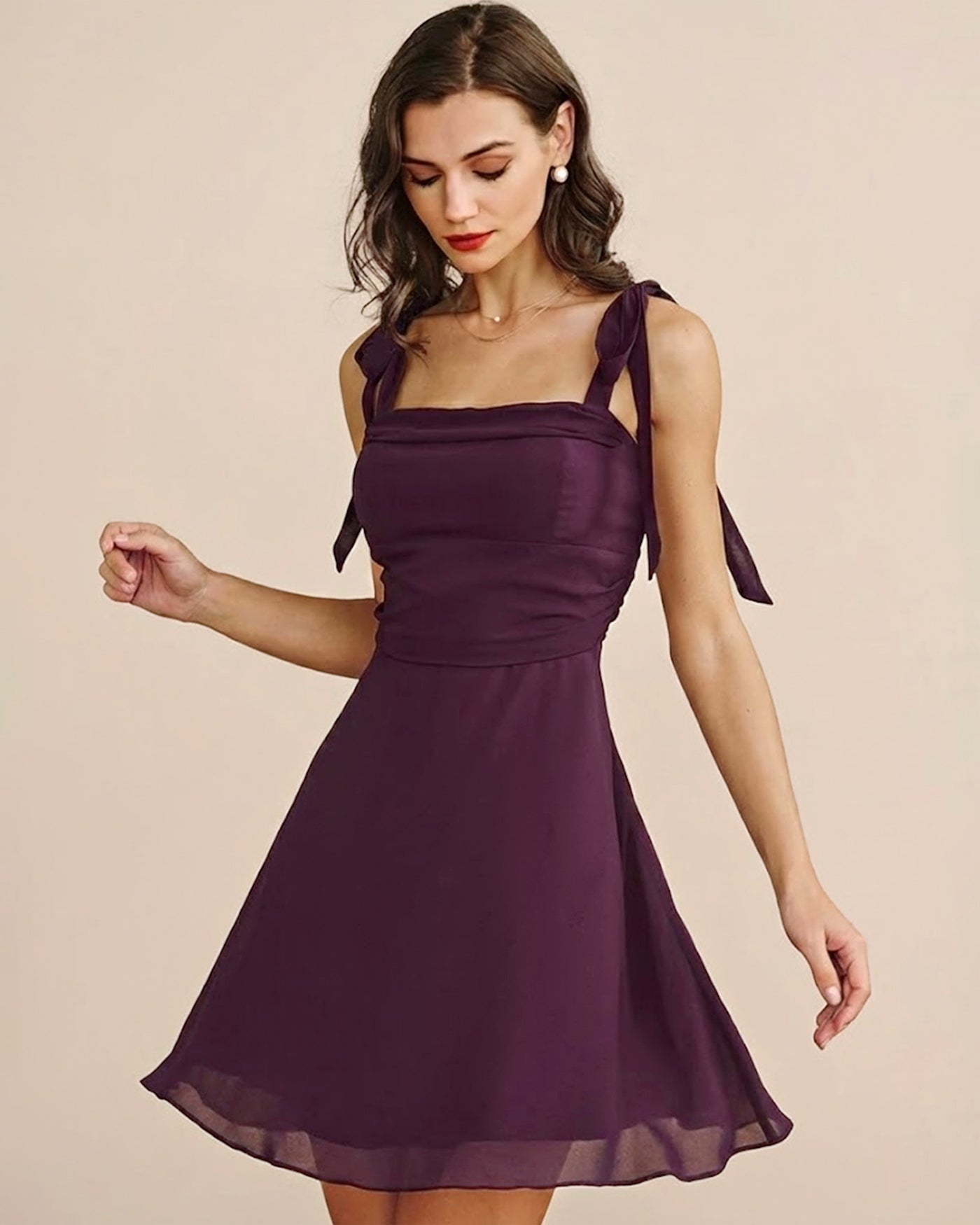 Purple Tie Strap Chiffon Mini Dress Purple Tie Strap Chiffon Mini Dress