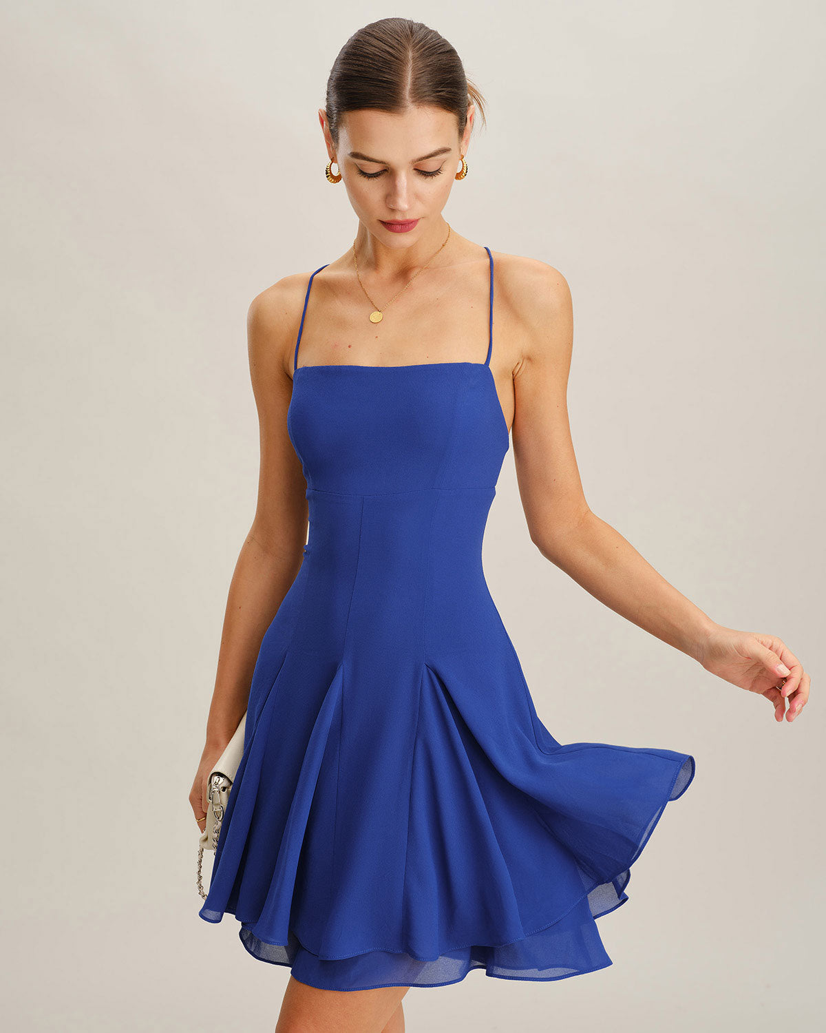mini dresses blue Rihoas Chiffon Backless Slip Mini Dress, Blue / L
