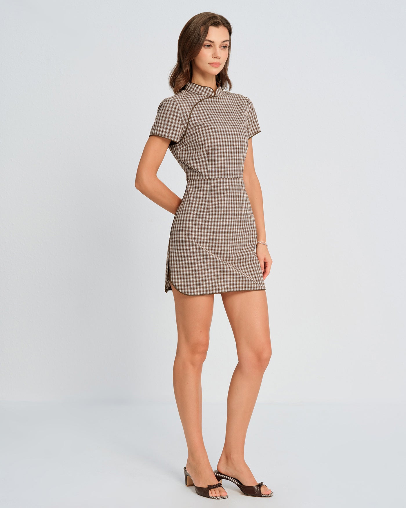 Brown Plaid A-Line Mini Dress & Reviews - Brown