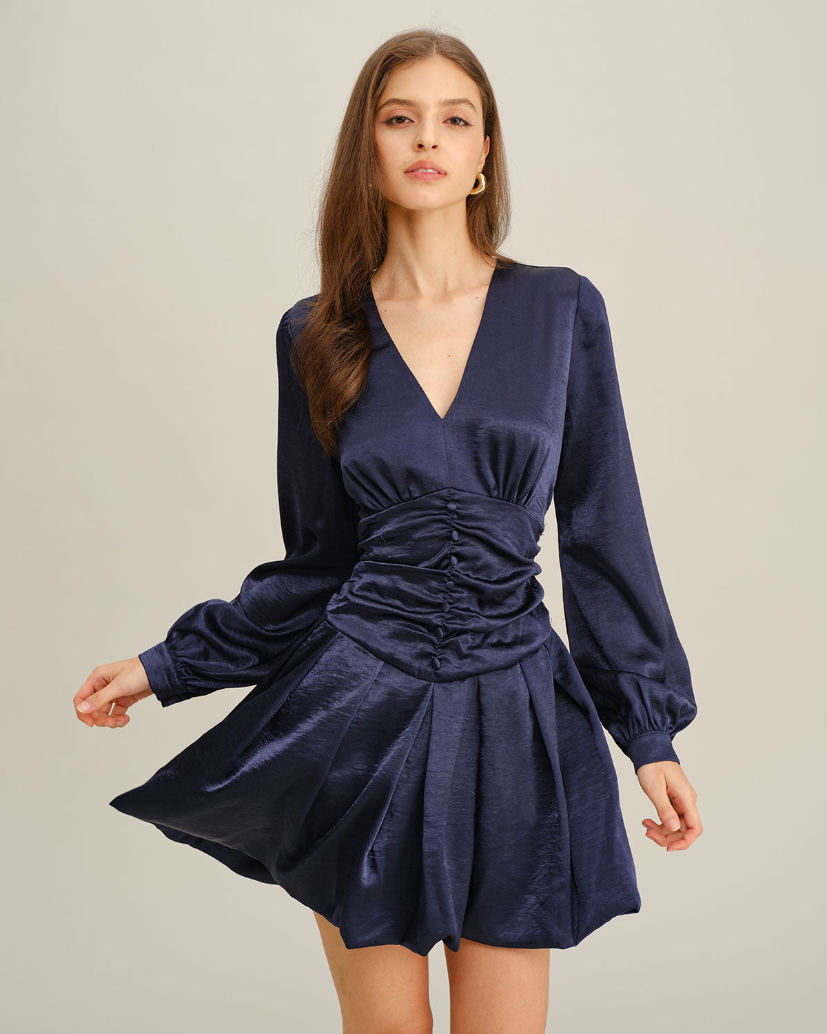 Rihoas Women's Ruched A-Line Mini Dress, Navy / S Rihoas Women's Ruched A-Line Mini Dress, Navy / S