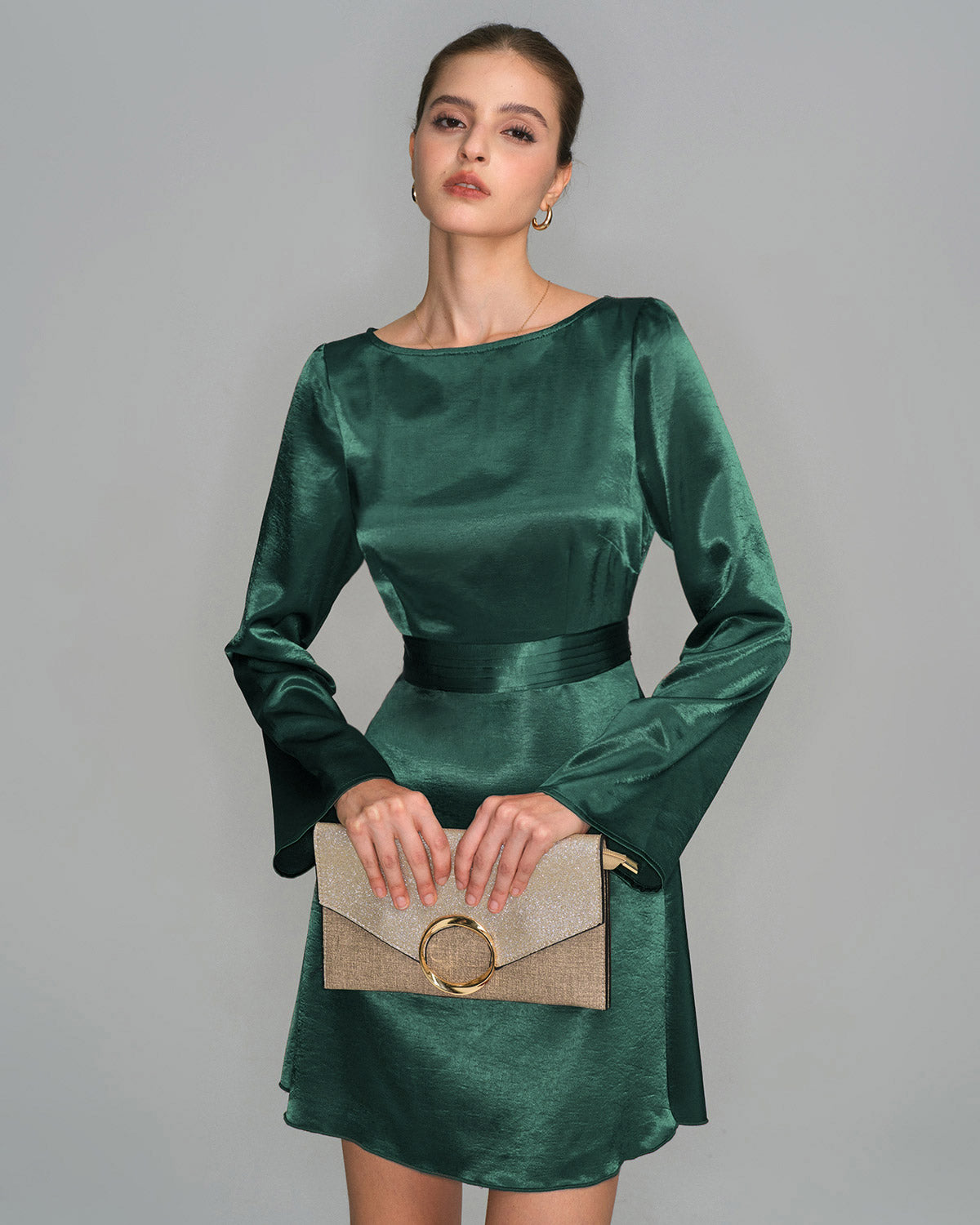 Rihoas Boat Neck Satin Mini Dress for Women, Green / M Rihoas Boat Neck Satin Mini Dress for Women, Green / M