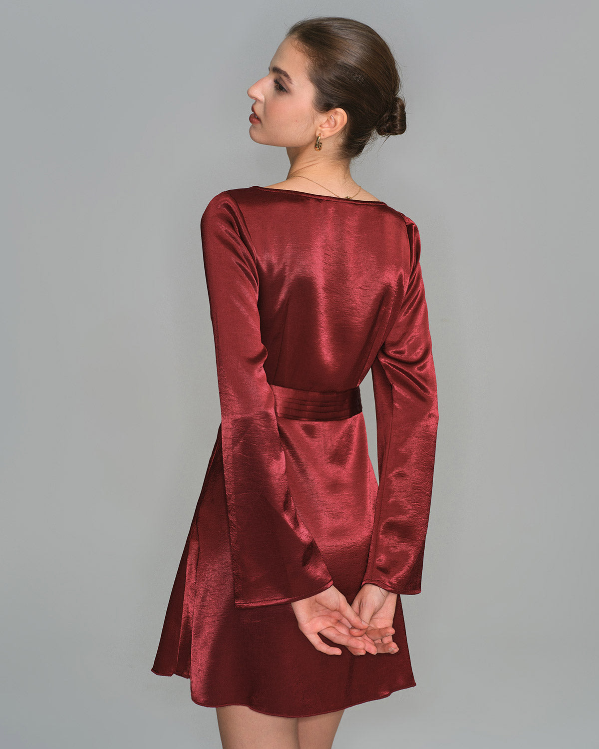 Wine Red Satin Bell Sleeve Mini Dress & Reviews - Wine Red - Dresses