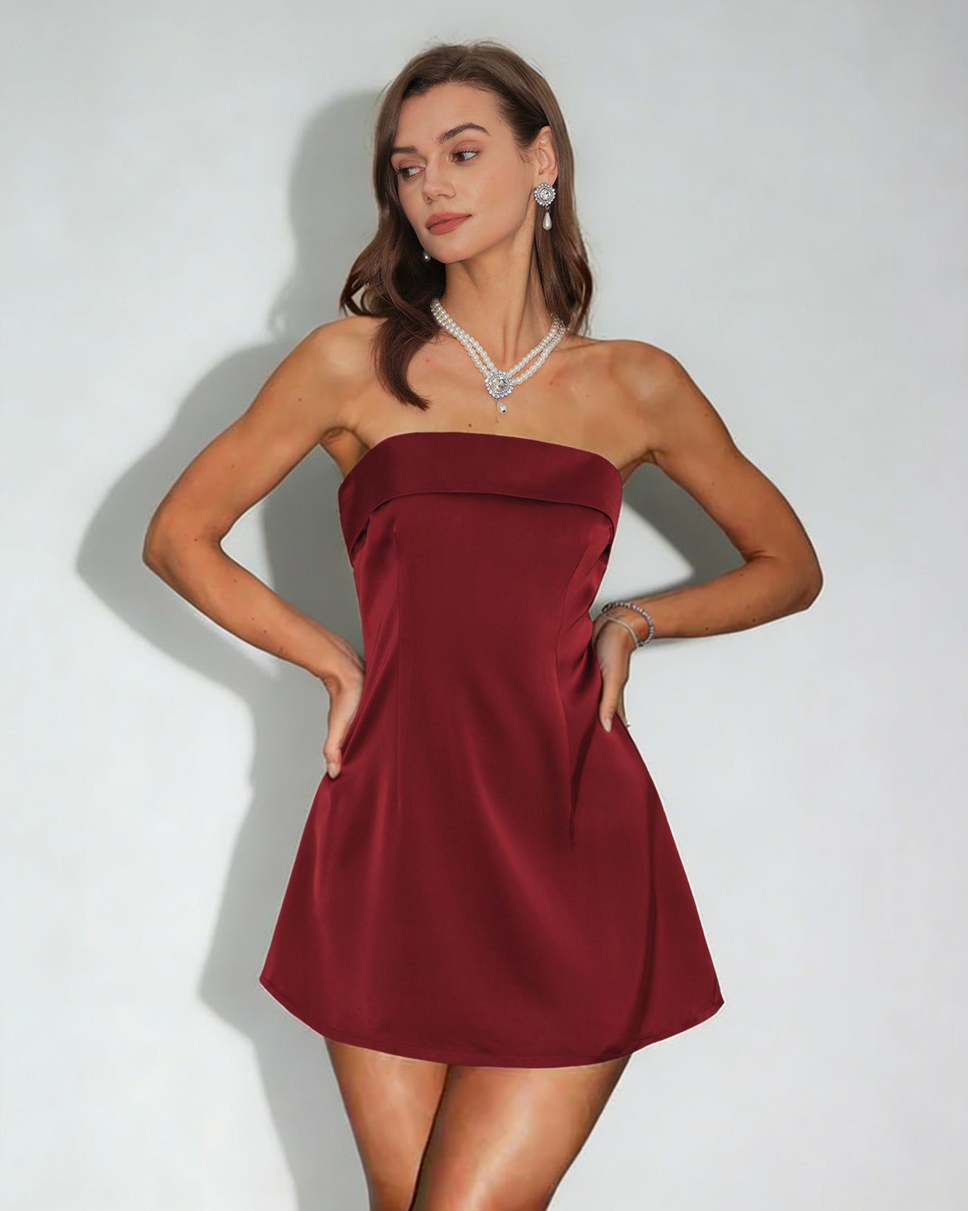 Rihoas Strapless A-Line Mini Dress for Women, Red / L