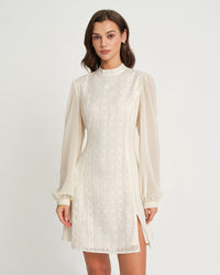 Rihoas Chiffon Mock Neck Mini Dress for Women, Beige / S Rihoas Chiffon Mock Neck Mini Dress for Women, Beige / S
