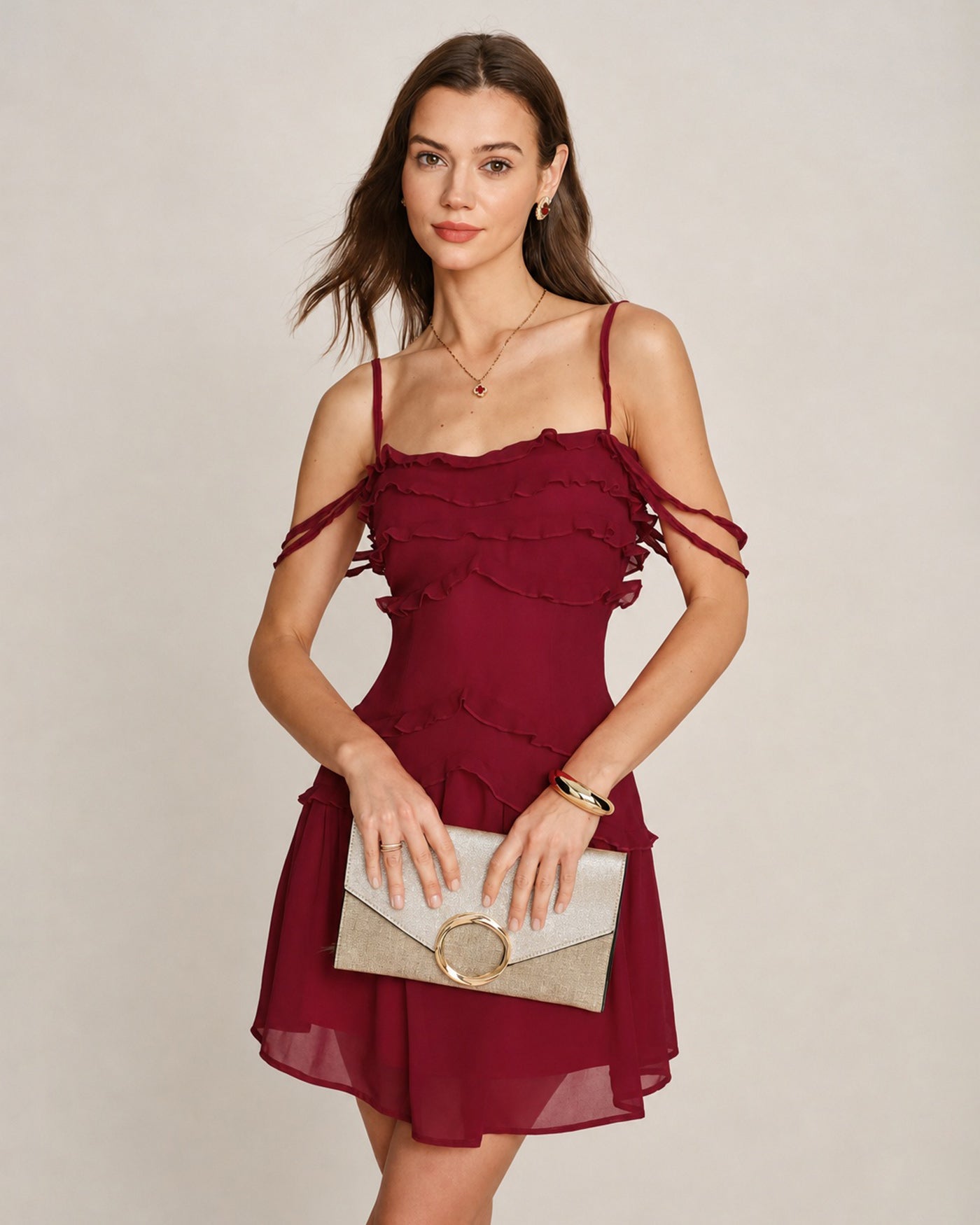 Red Ruffle Strapless Chiffon Mini Dress & Reviews - Red - Dresses
