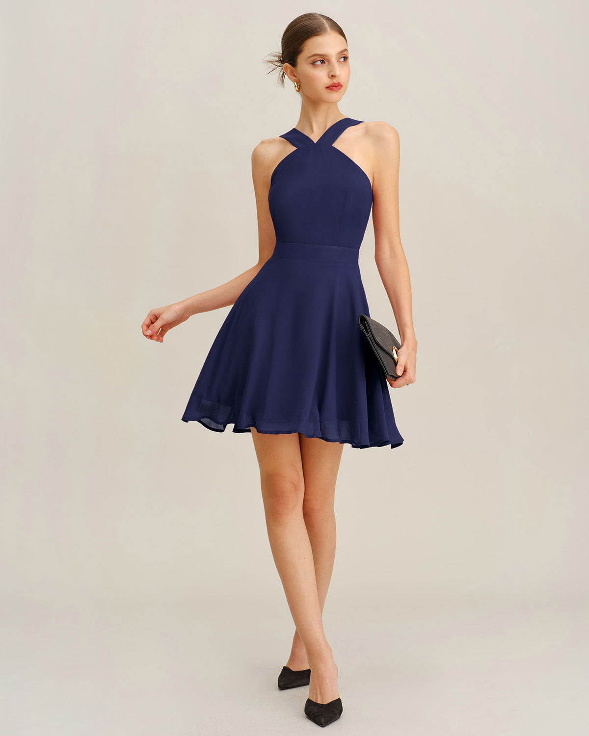 Rihoas Chiffon A-Line Mini Dress, Navy / M Rihoas Chiffon A-Line Mini Dress, Navy / M